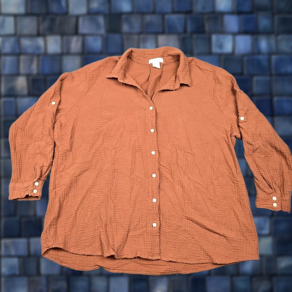 Cynthia Rowley Cynthia Rowley Shirt Womens 2X Orange Cotton Gauze Henley Button Front Tunic Top Shirt Womens 2X Orange Cotton Gauze Henley Button Front Tunic Top Size XXL / US 16-18 / IT 52-54 - 1 Thumbnail