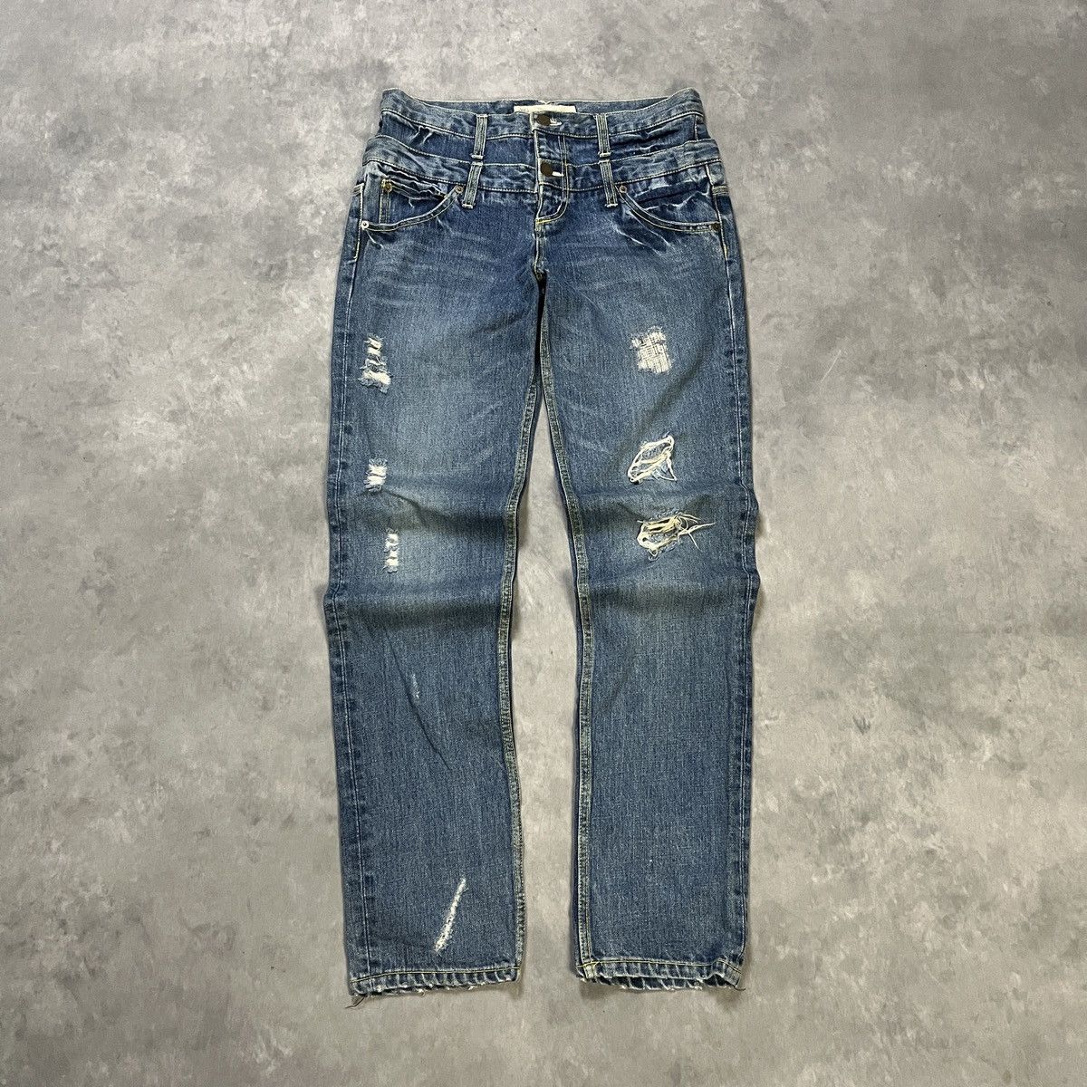 Japanese Brand 2000s Double Waist Art Pocket Distressed Fade Jeans Pants Size US 30 / EU 46 - 3 Thumbnail