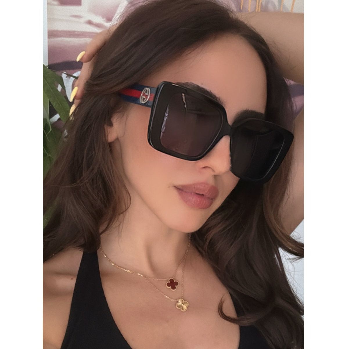 NEW Gucci GG1872SK Brown Striped Leg Sunglasses $460 Gucci GG1872SK 003 Rectangular Sunglasses Melange Brown  main image 2