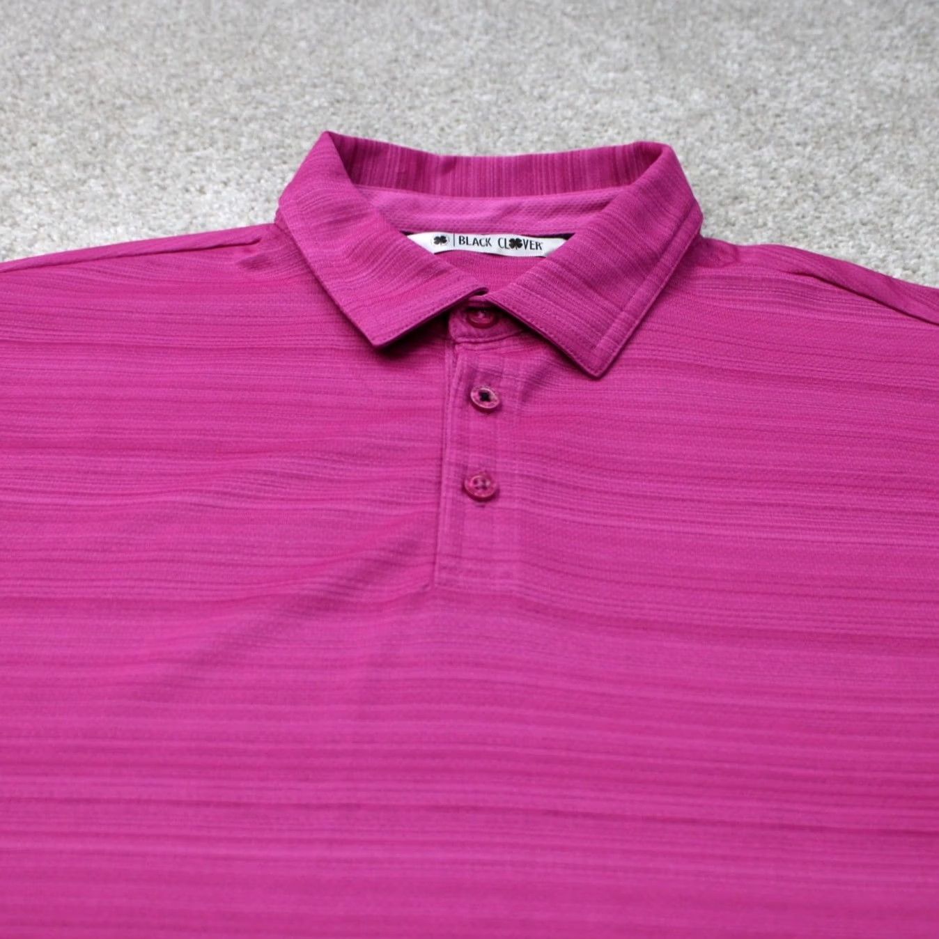Vintage Black Clover Polo Shirt Mens L Pink Polyester Short Sleeve Sports Logo Geometric - Pullover Shirt Size US L / EU 52-54 / 3 - 5 Thumbnail