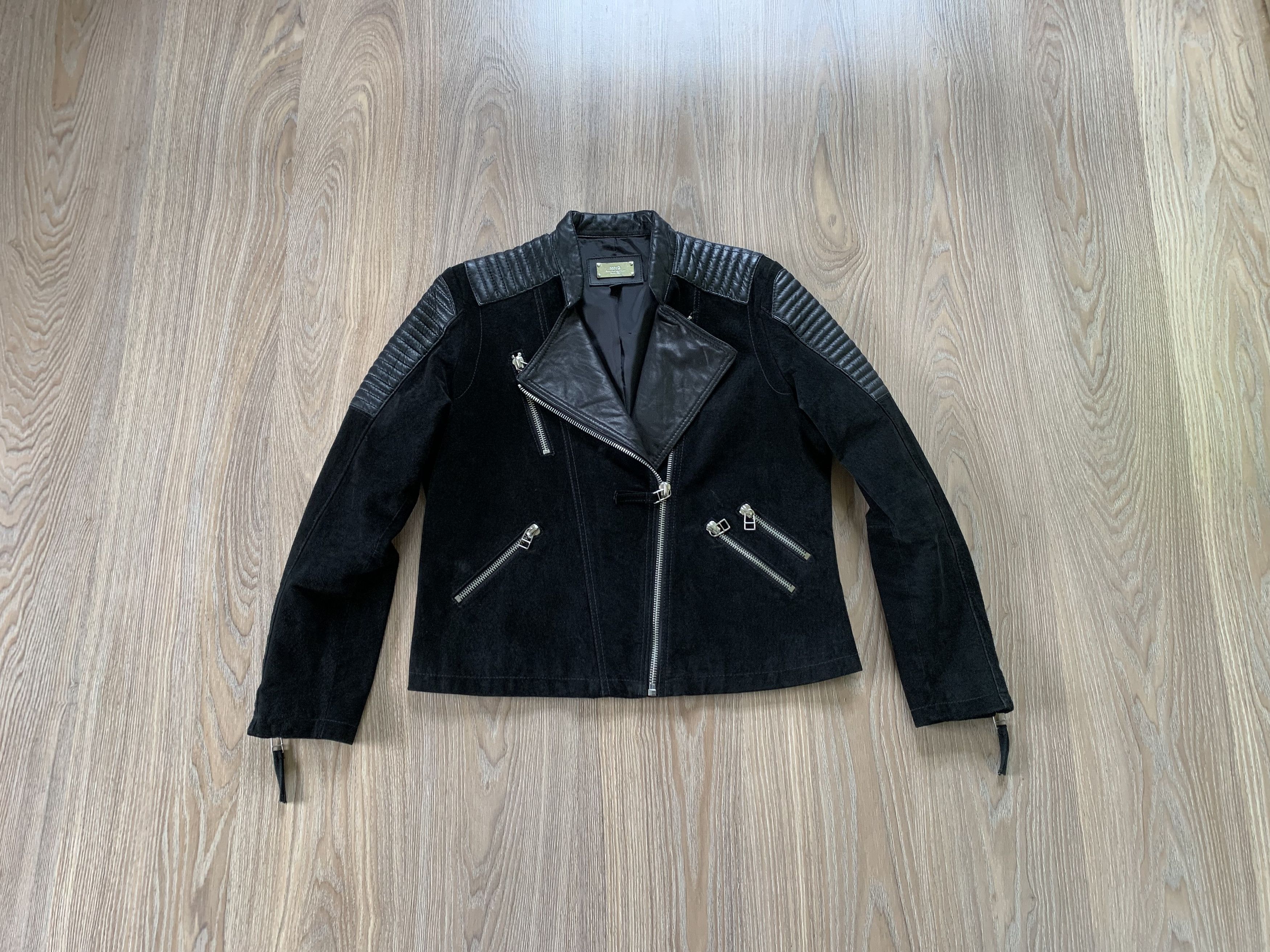 Mango Mango Black Leather Suede Biker Jacket Size XL / US 12-14 / IT 48-50 - 1 Thumbnail