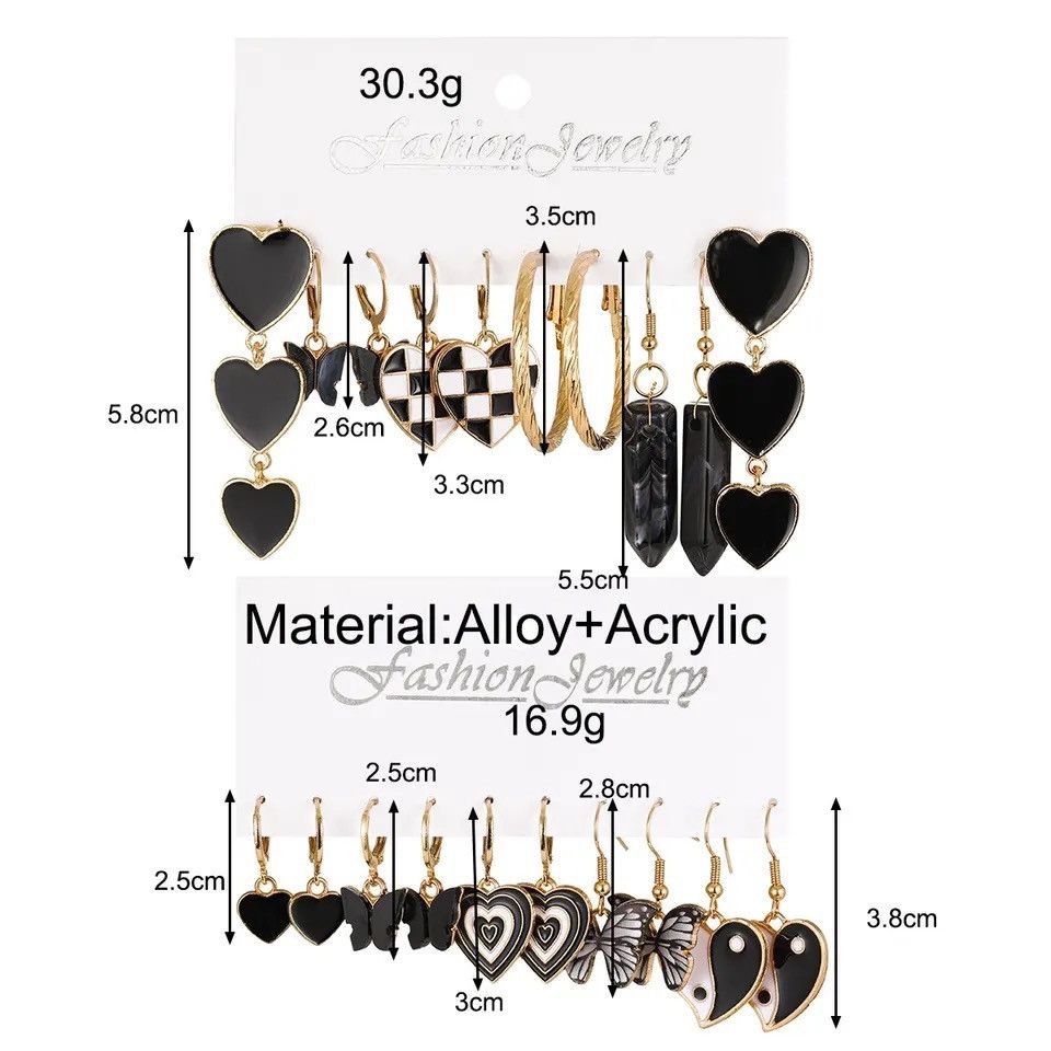 Jewelry 10 Pairs Suit Earrings Western Style Black Chessboard Ladies Size ONE SIZE - 4 Thumbnail