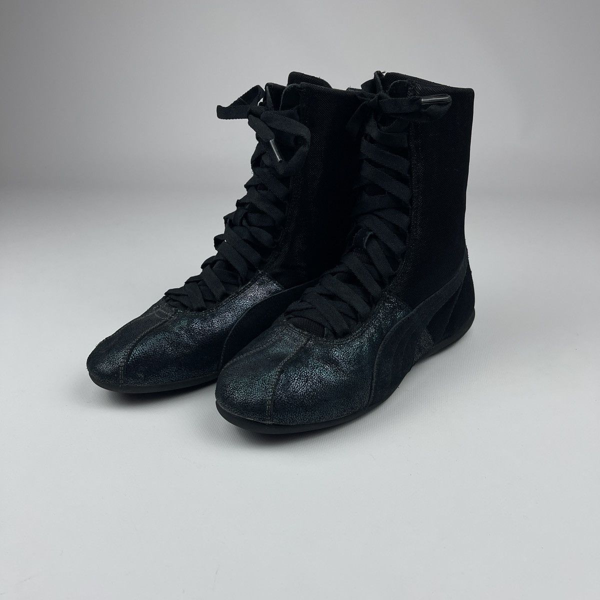 Puma Streetwear Vintage Rare Puma Us 7.5 Eskiva Hi Black Leather Sneakers Grailed