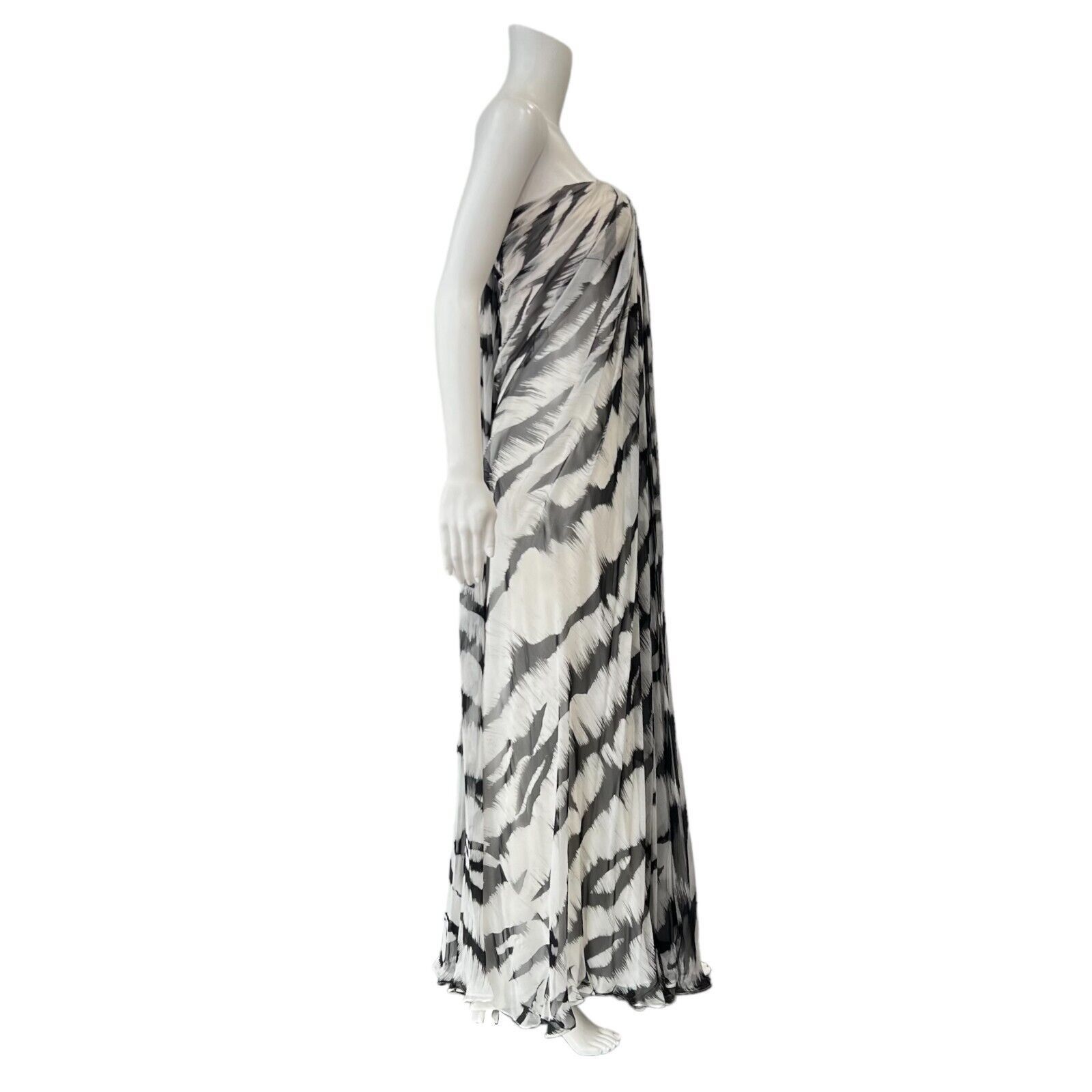 Alexander McQueen $6200 Black White Strapless Pleated Silk Long Dress Size S / US 4 / IT 40 - 5 Thumbnail