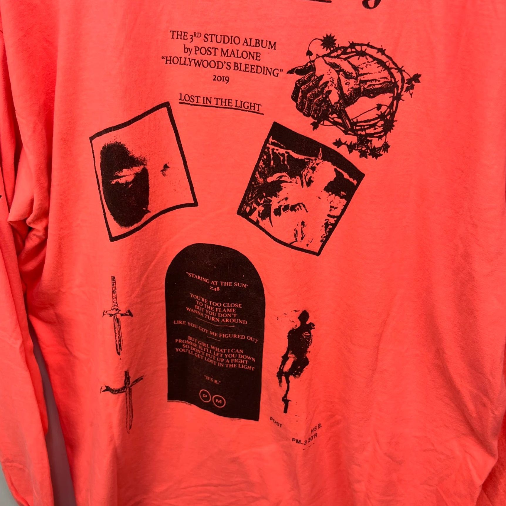 CO **Post Malone Hollywoods Bleeding 2019 Long Sleeve Orange Shirt XL** User: **Hollywoods Bleeding 2019 Post Malone Long Sleeve Orange Shirt XL** Size US XL / EU 56 / 4 - 7 Thumbnail