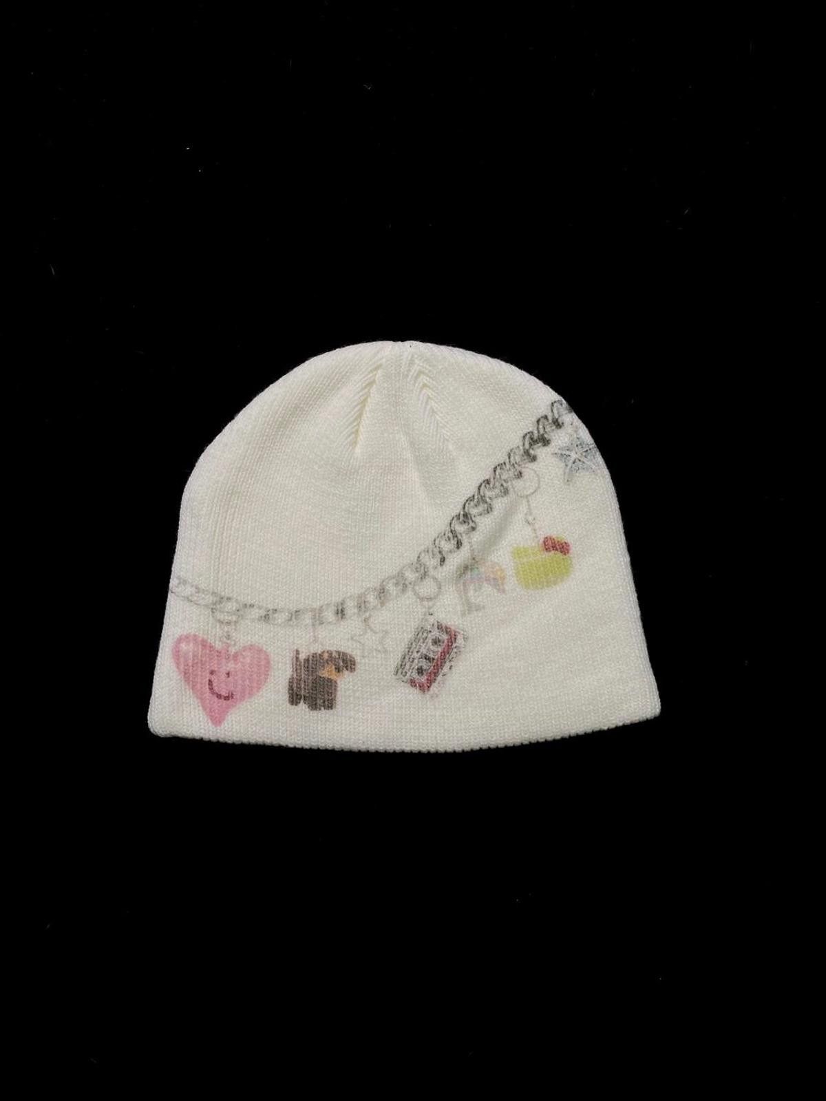 Japanese Brand Rare Y2k Charm Chain Graphic No Cuff Knit Beanie Hat White Size ONE SIZE - 1 Thumbnail