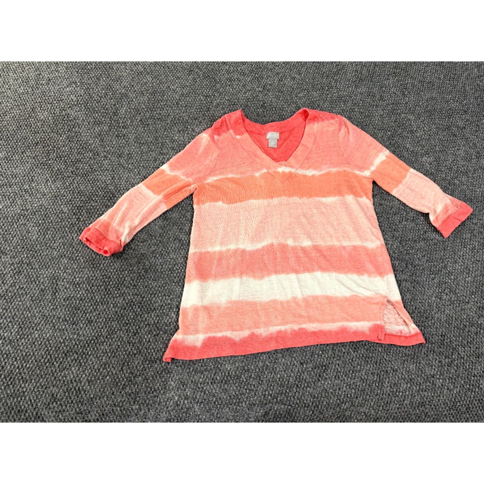 Vintage Chico's Blouse Shirt Womens 0 Pink White Striped Long Sleeve V-Neck Lightweight Linen Knit Rayon Casual All Seasons Spring Summer Fall Womens Size XS / US 0-2 / IT 36-38 - 2 Thumbnail