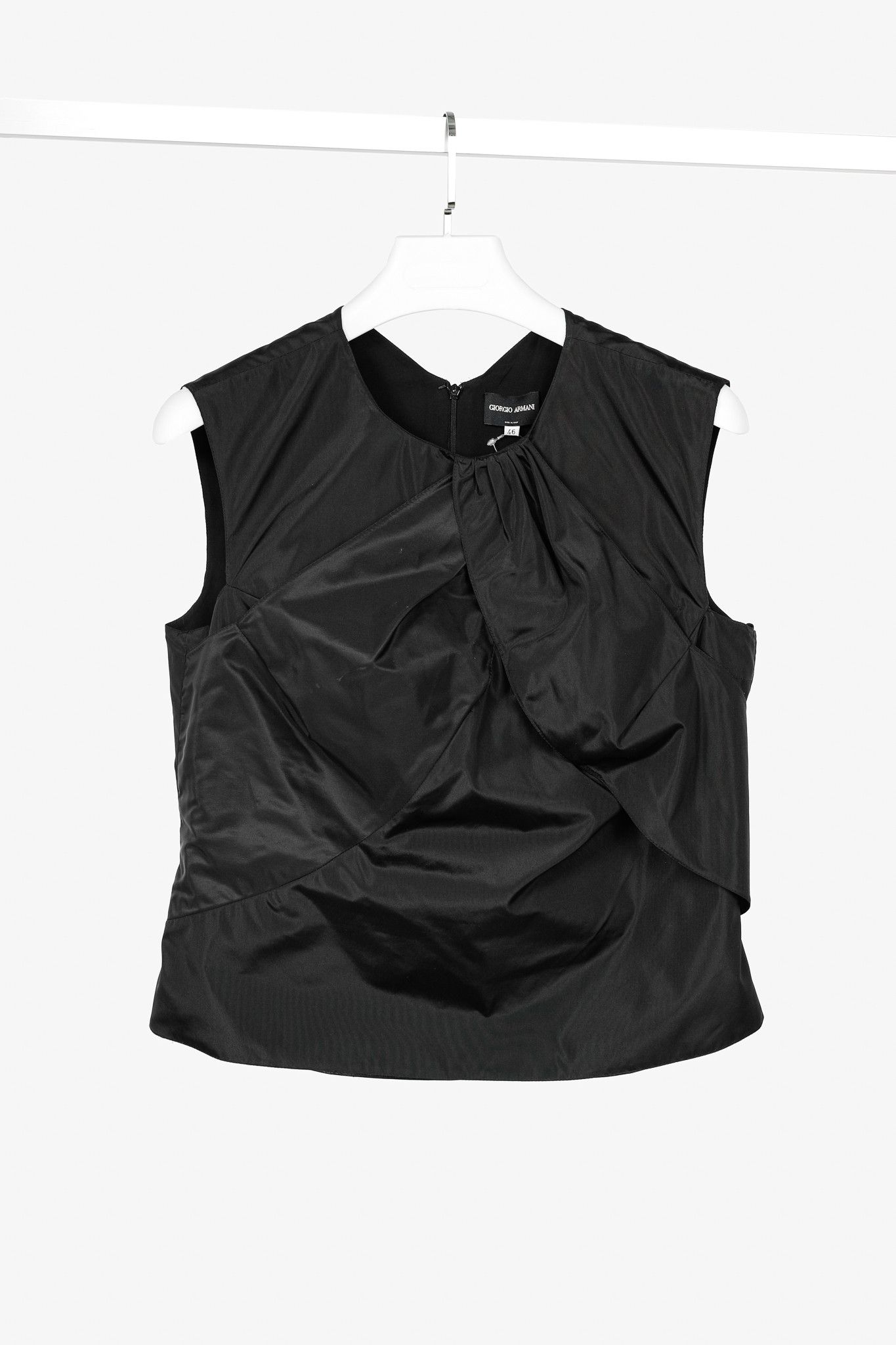 Giorgio Armani Giorgio Armani Black Silk Taffeta Draped Top Size XL / US 12-14 / IT 48-50 - 1 Thumbnail