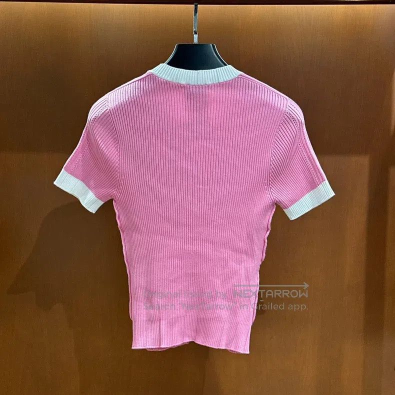 Chanel Chanel Peach pink white border knitted short sleeves Size XS / US 0-2 / IT 36-38 - 2 Thumbnail