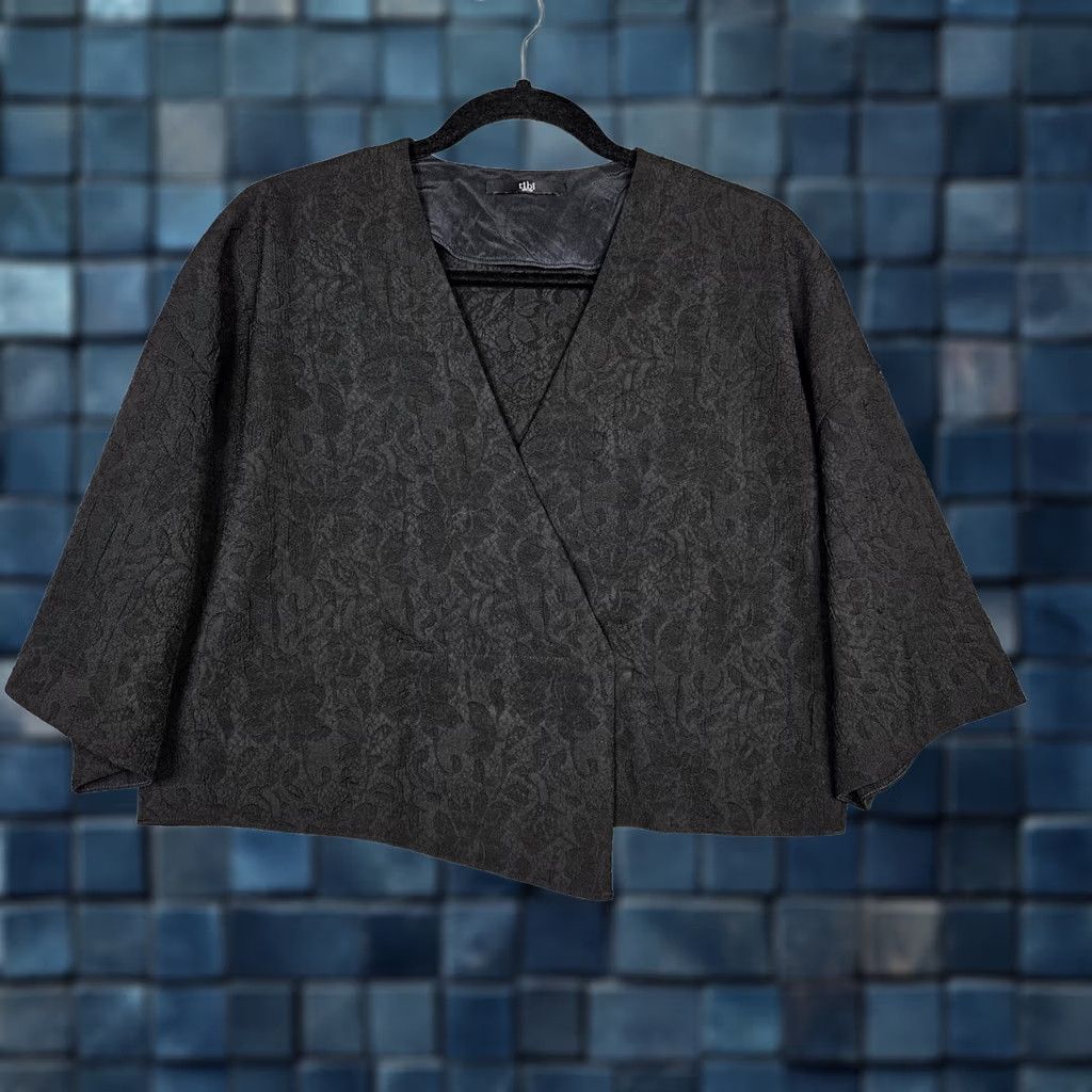 Tibi TIBI Black Floral Printed Open Front Lightweight Jacket Sz S Women's Cotton Blend Short Sleeve 3/4 Sleeve Casual Front Button Lightweight Size S / US 4 / IT 40 - 1 Thumbnail