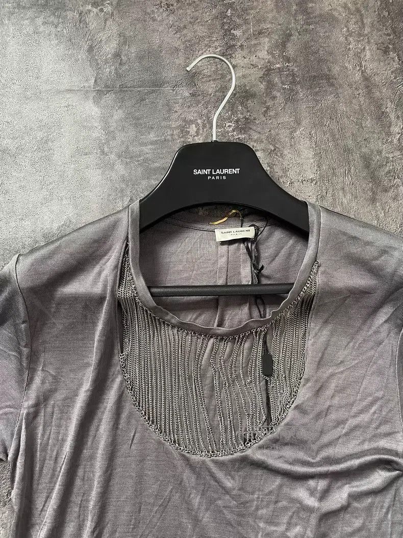 Saint Laurent Paris Saint Laurent Paris Silk Front Chain Fringe Short Sleeve Size US M / EU 48-50 / 2 - 2 Thumbnail