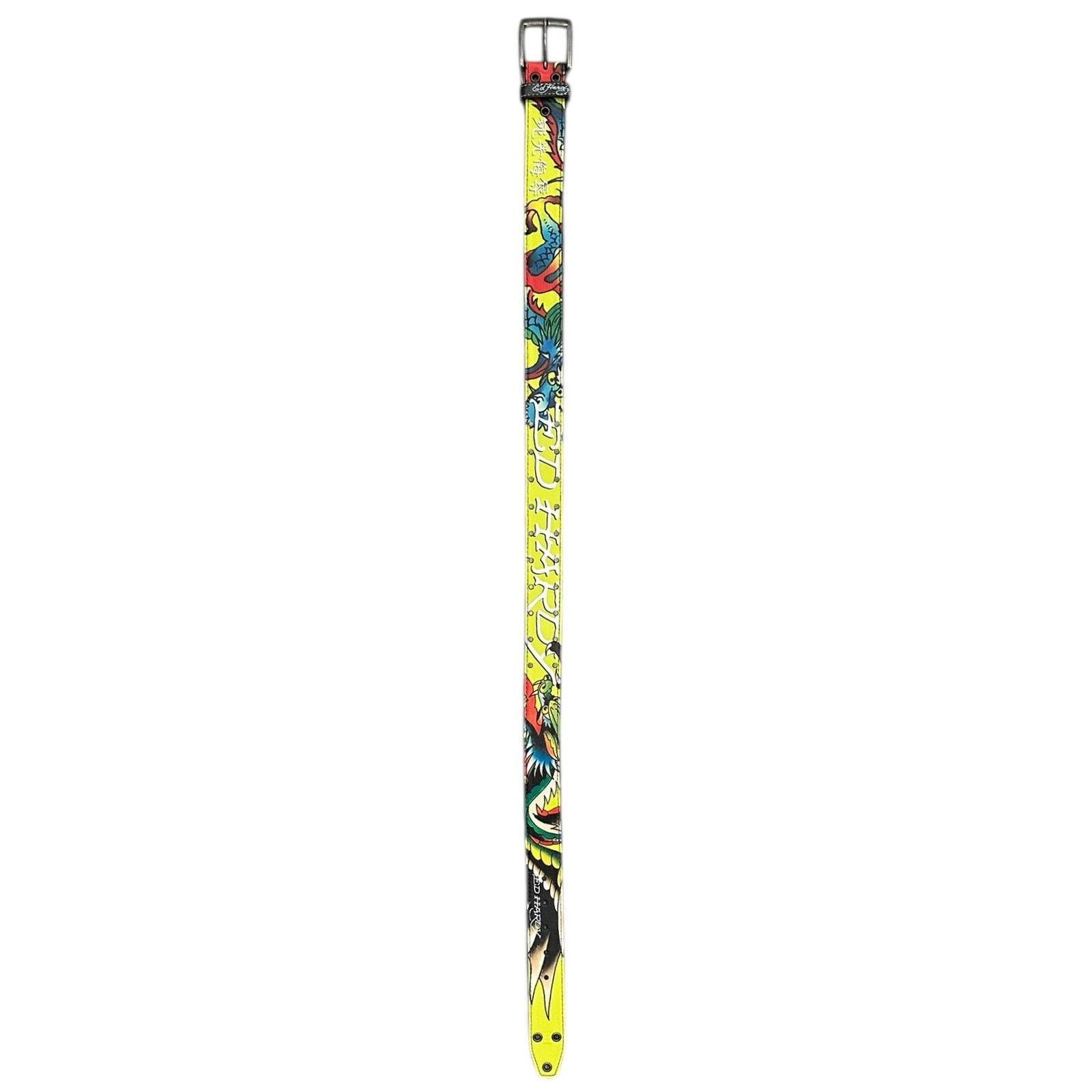 Ed Hardy Ed Hardy Men's Dragon Lime Belt With Metal Rivets Size 38 - 4 Thumbnail