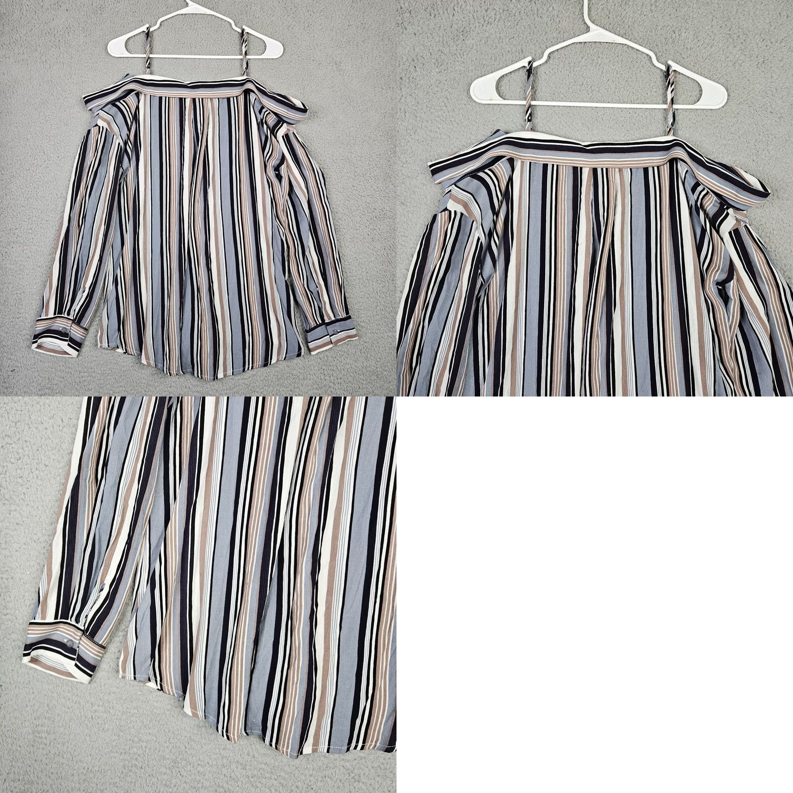 Vintage French Kiss Womens Off the Shoulder Long sleeve Stripes Blouse Size L - Casual Rayon Size L / US 10 / IT 46 - 8 Thumbnail