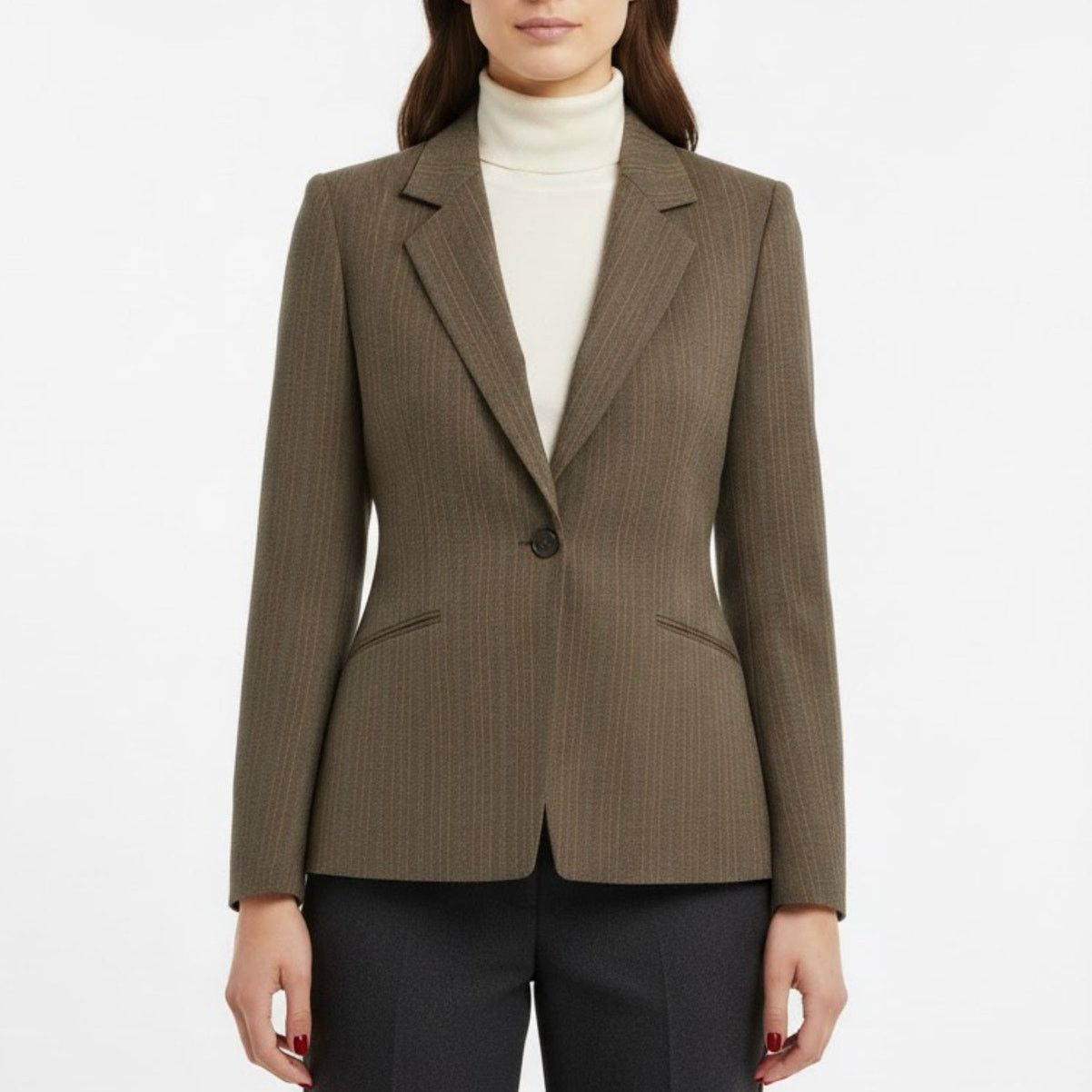 Anne Klein Anne Klein Brown Herringbone Vintage Blazer Jacket Size 6P Size S / US 4 / IT 40 - 1 Thumbnail