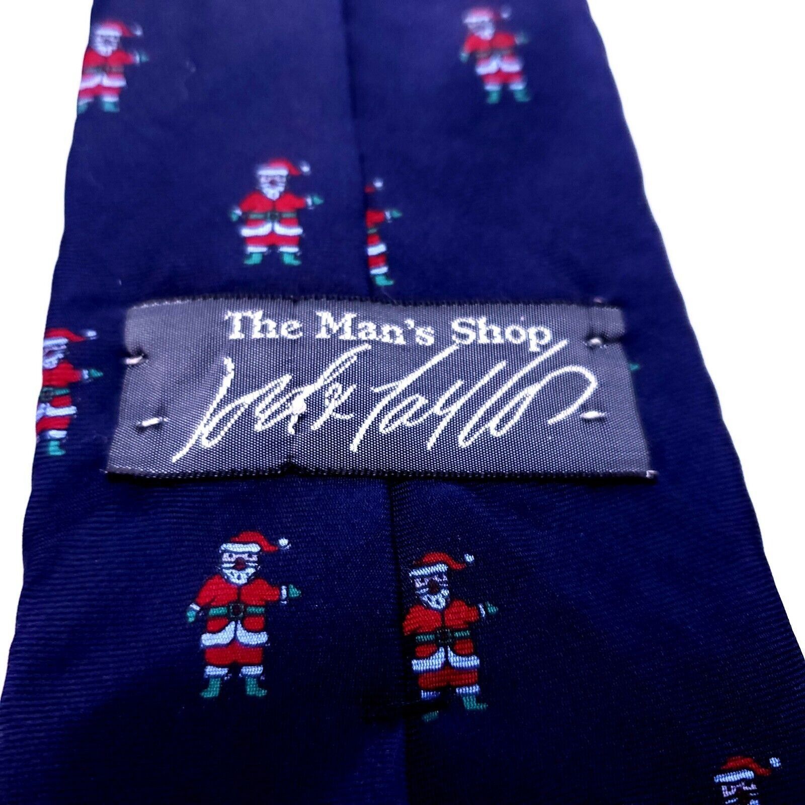 Lord & Taylor Lord & Taylor Silk Tie Blue Woven Santa Christmas Short Size ONE SIZE - 6 Thumbnail