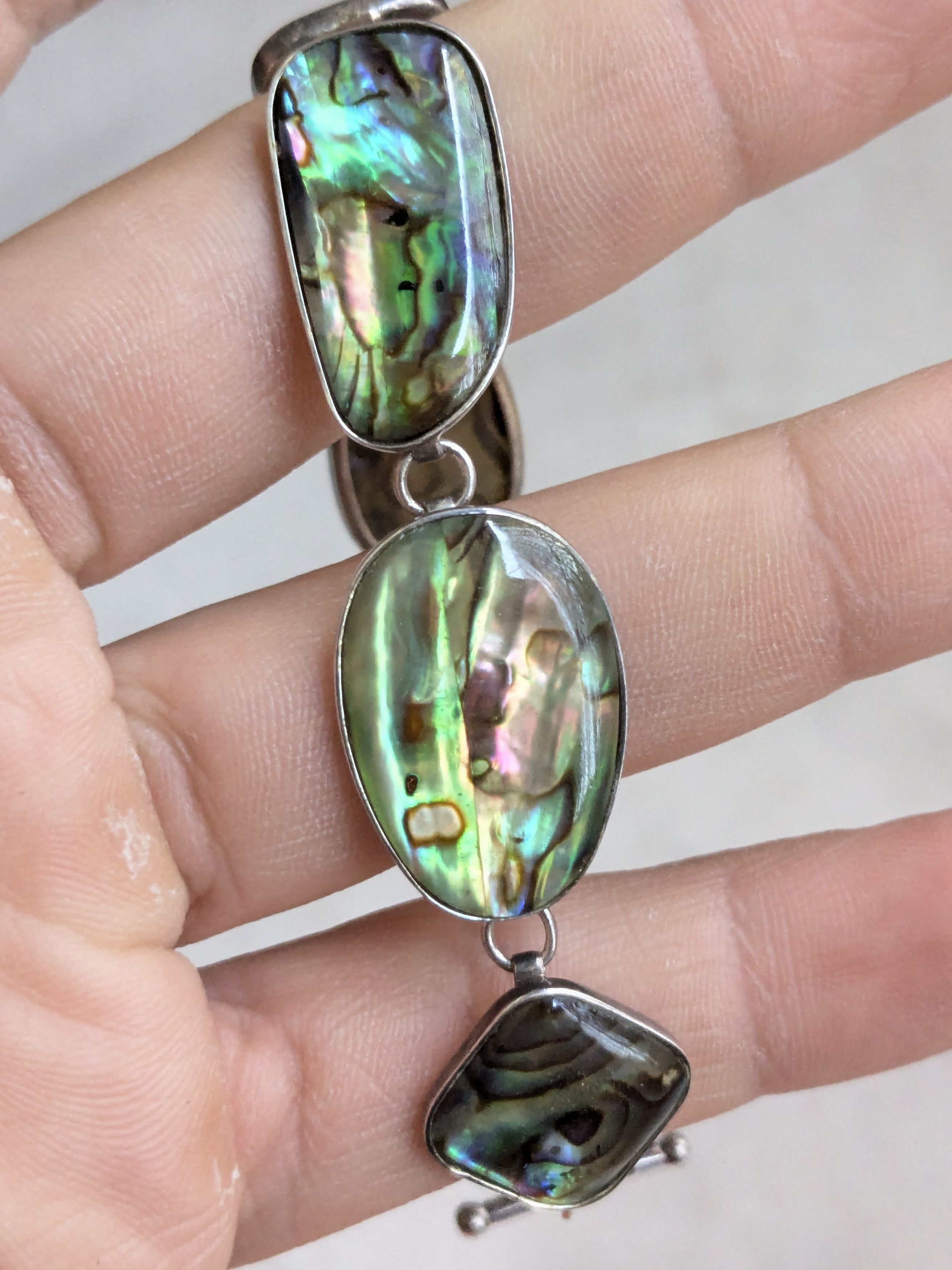 Jewelry Vintage Sterling Silver Bracelet Abalone Shell 8" Size ONE SIZE - 13 Thumbnail