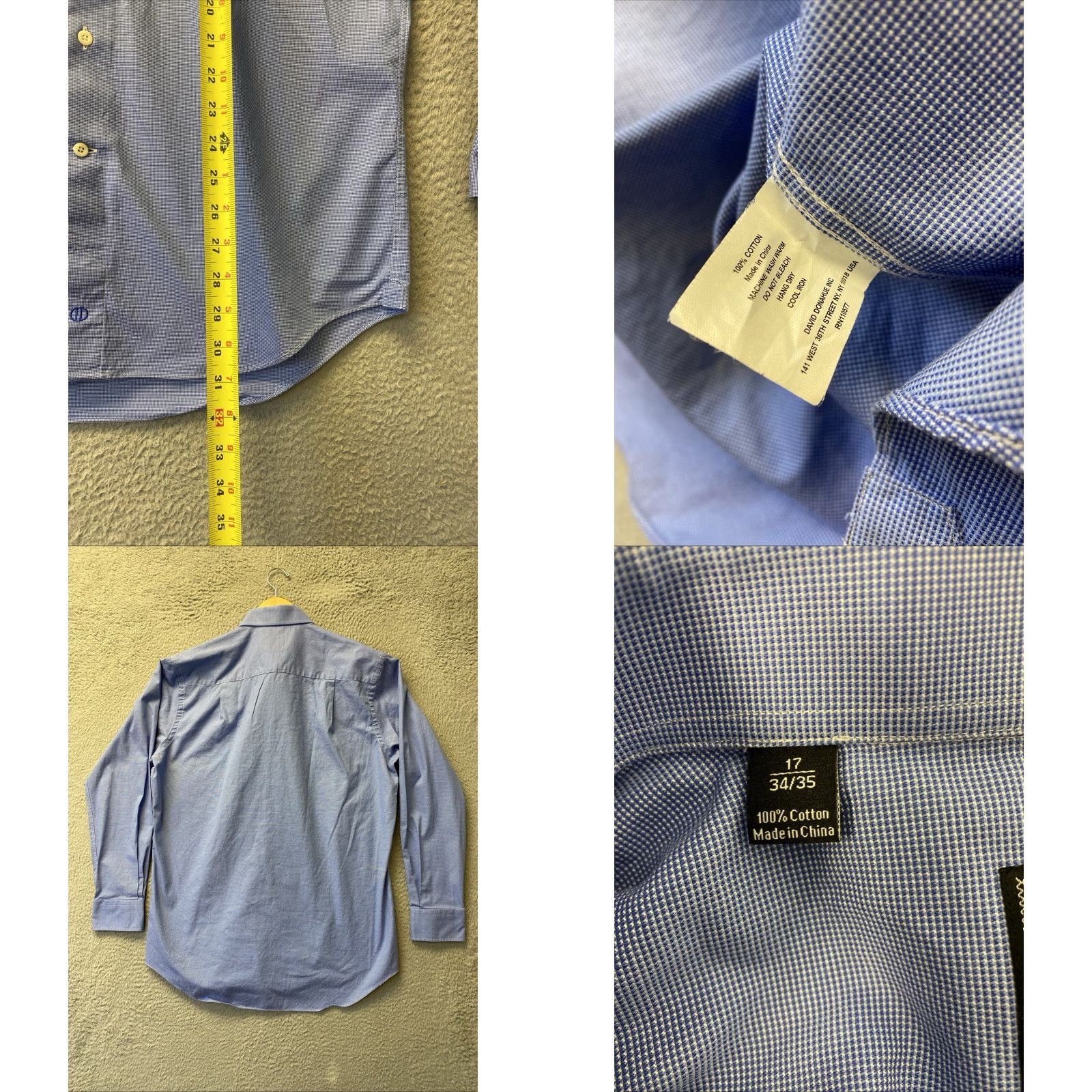 David Donahue DAVID DONAHUE Mens Button Shirt 17 34/35 Blue Cotton Dress Shirt Casual Business Party 17 Neck Spread Collar Barrel Cuff Size US XL / EU 56 / 4 - 9 Thumbnail