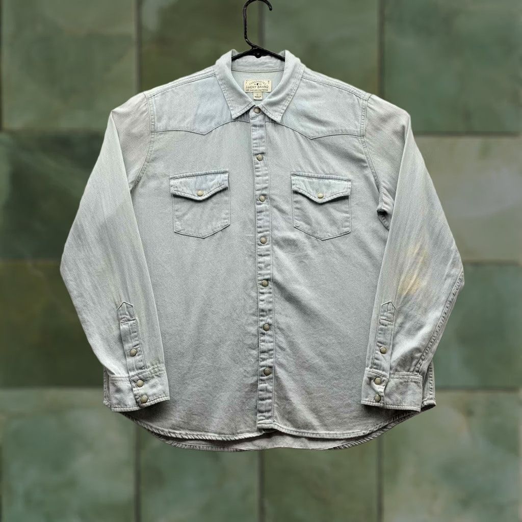 Lucky Brand Lucky Brand Pearl Snap Shirt Womens Large L Distressed Acid Wash Yoked Western Size L / US 10 / IT 46 - 1 Thumbnail