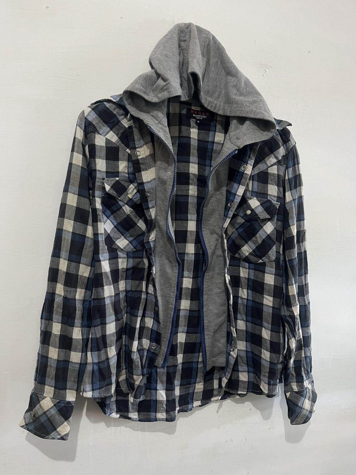 If Six Was Nine MARAK Magnificent Wave Plaid Flannel Hooded Shirt Size US M / EU 48-50 / 2 - 3 Thumbnail