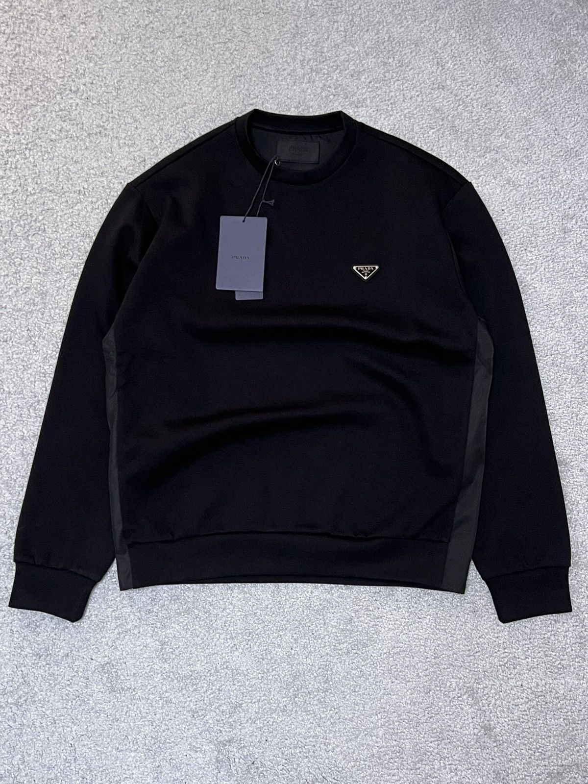 Prada Triangle Logo Technical Black Cotton Sweatshirt