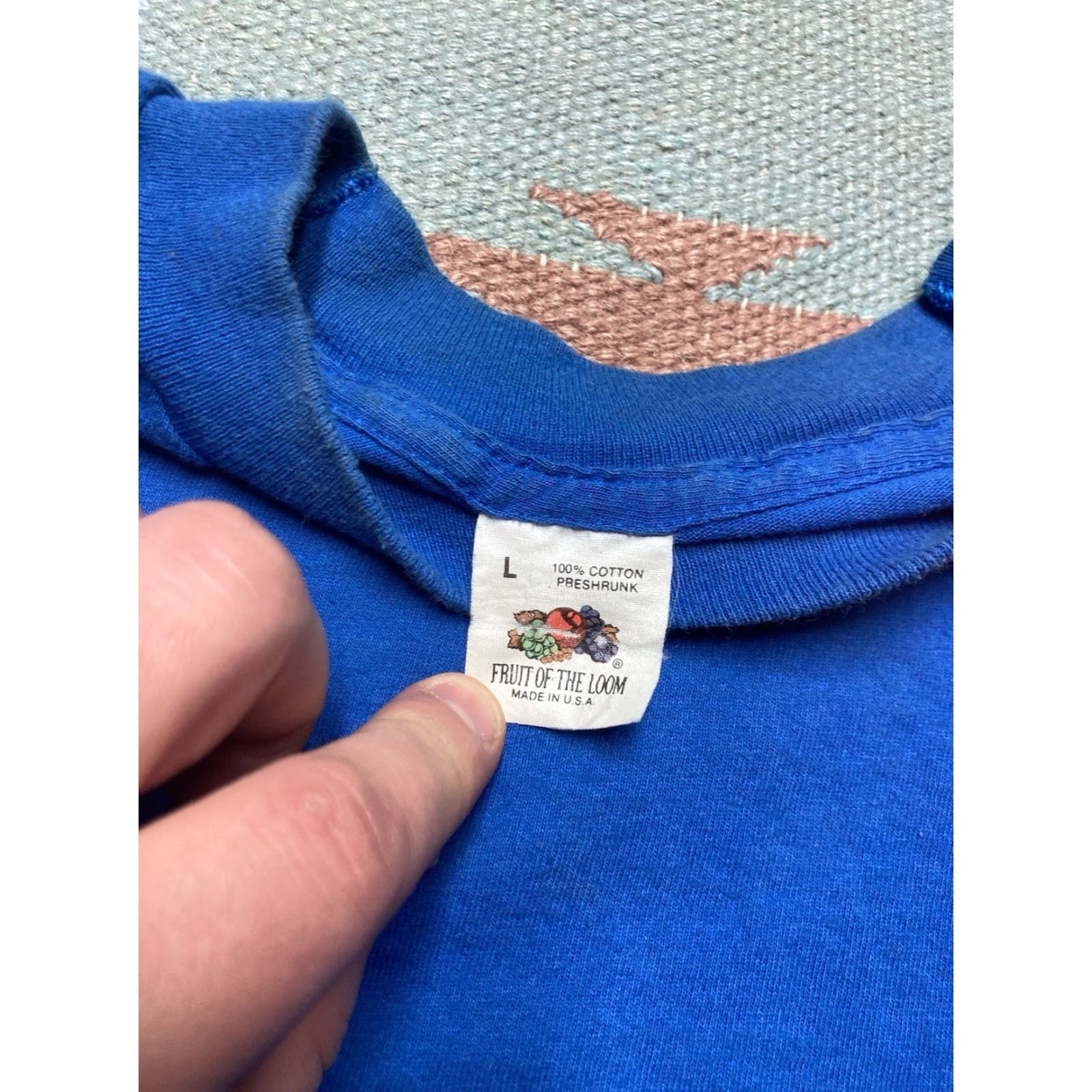 Fruit Of The Loom VINTAGE Fruit of the Loom T-Shirt Pocket 80s Blue Cotton Large Mens Shirt Size US L / EU 52-54 / 3 - 5 Thumbnail