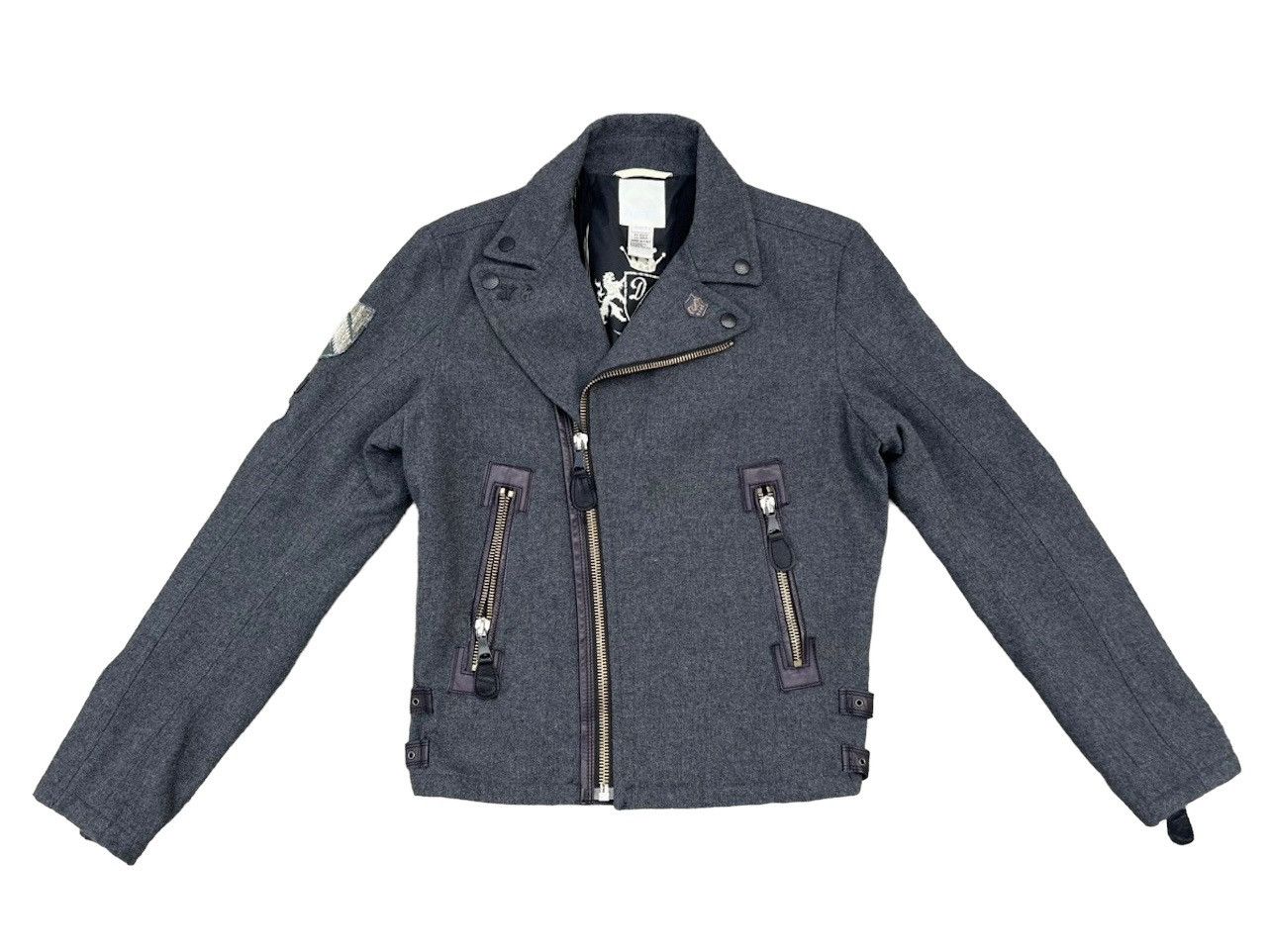 image of Diesel Italy Grey Wool Double Collar Biker Jacket, Men's (Size Medium)