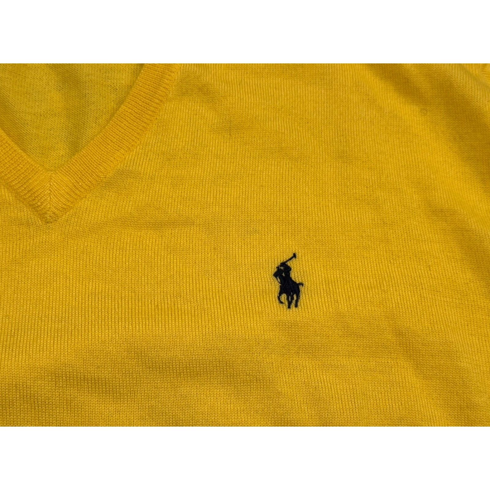 Polo Ralph Lauren Polo Ralph Lauren Sweater XL Adult Yellow 100% Merino Wool Italian Yarn V-Neck Pullover Knit Solid Logo Mens 80s 90s Preppy American Size US XL / EU 56 / 4 - 4 Thumbnail