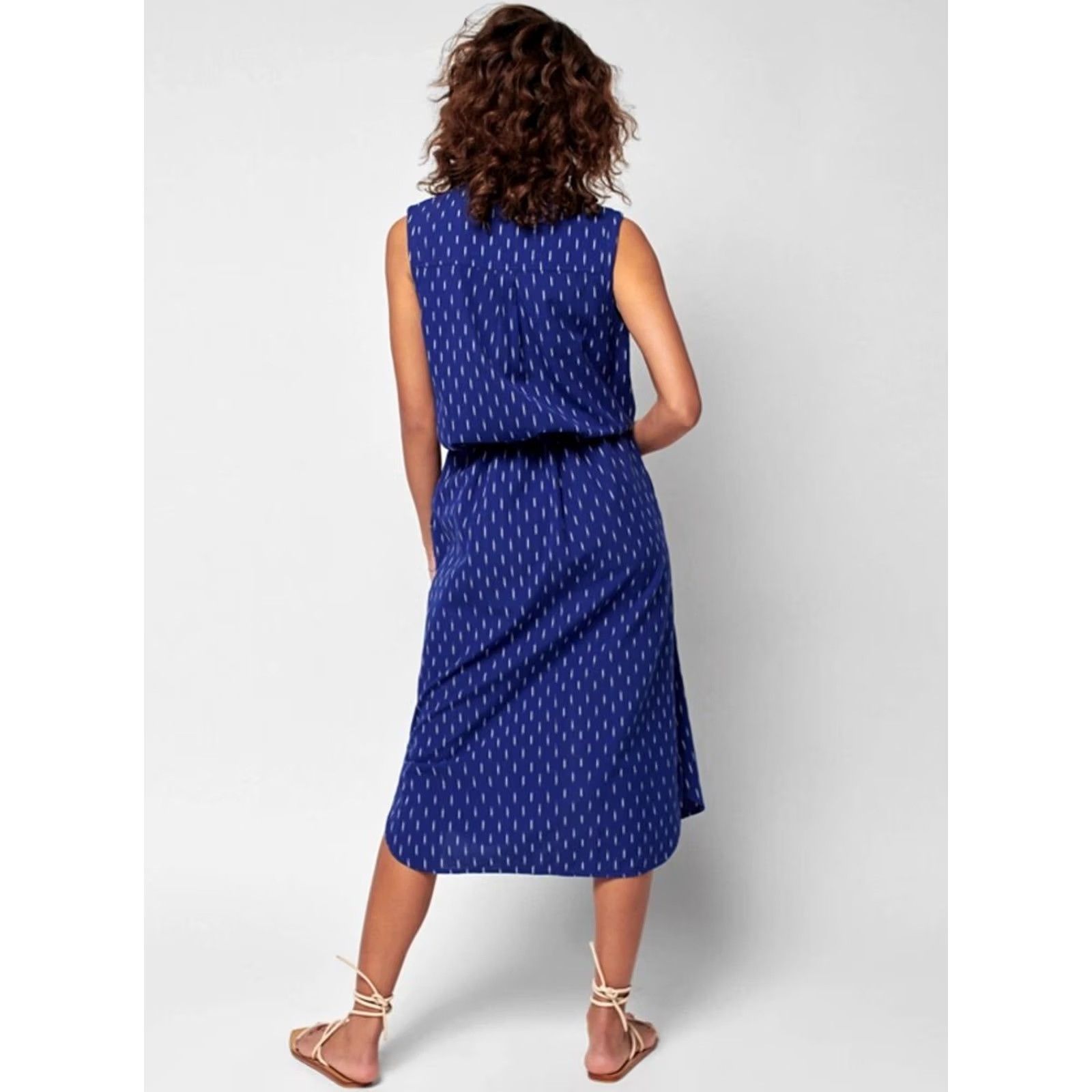 Faherty Faherty Saylor Dress Midi Midnight Ikat Drawstring Pockets Women's XS New Size XS / US 0-2 / IT 36-38 - 2 Thumbnail