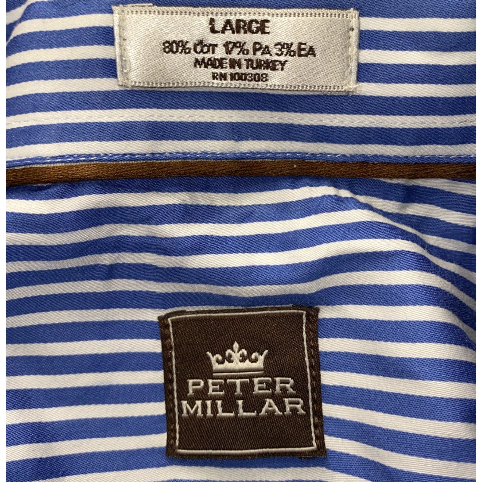 Peter Millar Peter Millar Men's Long Sleeve Button-Up Shirt Size Large Blue White Striped Cotton Blend Multi-Color Size US L / EU 52-54 / 3 - 6 Thumbnail