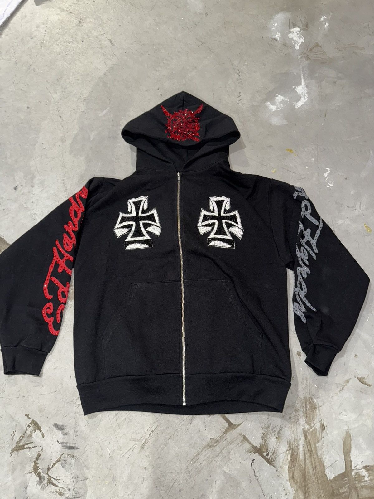 Pre-owned Ed Hardy X Ken Carson Ed Hardy Zip Up Hooded Sweatshirt Hoodie L