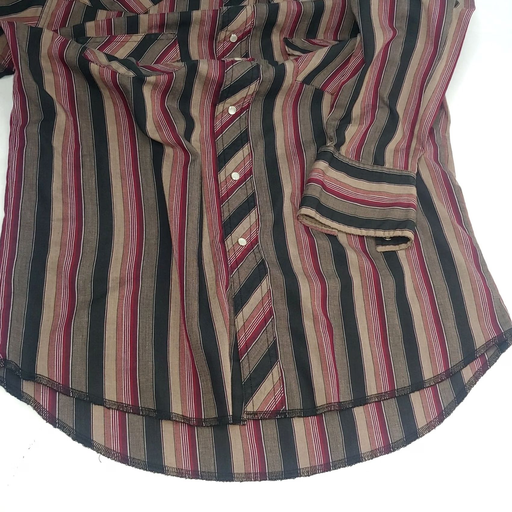 Wrangler VINTAGE Wrangler Western Shirt Large Pearl Snap Retro Stripe Brown Maroon Long Slv Rodeo Size US L / EU 52-54 / 3 - 7 Thumbnail