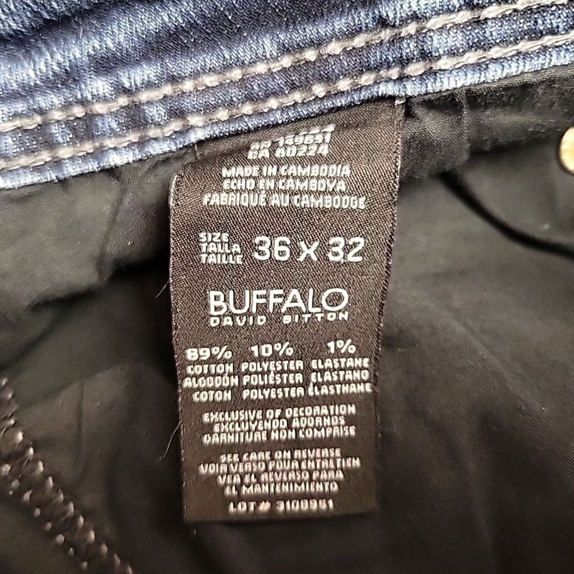 Buffalo David Bitton Buffalo David Bitton Jeans Driven-X Basic Straight Stretch Blue Denim Mens 36x32 5-Pocket Belt Loops Cotton Blend Zip Jeans Men's Straight Blue Denim Size US 36 / EU 52 - 3 Thumbnail