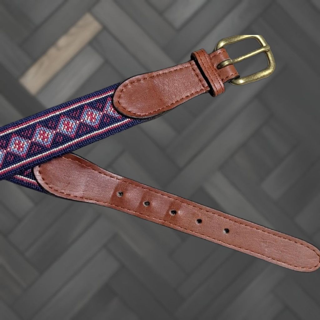Brooks Brothers BROOKS BROTHERS belt Geometric Mens 40 blue needlepoint leather cotton Size 40 - 1 Thumbnail