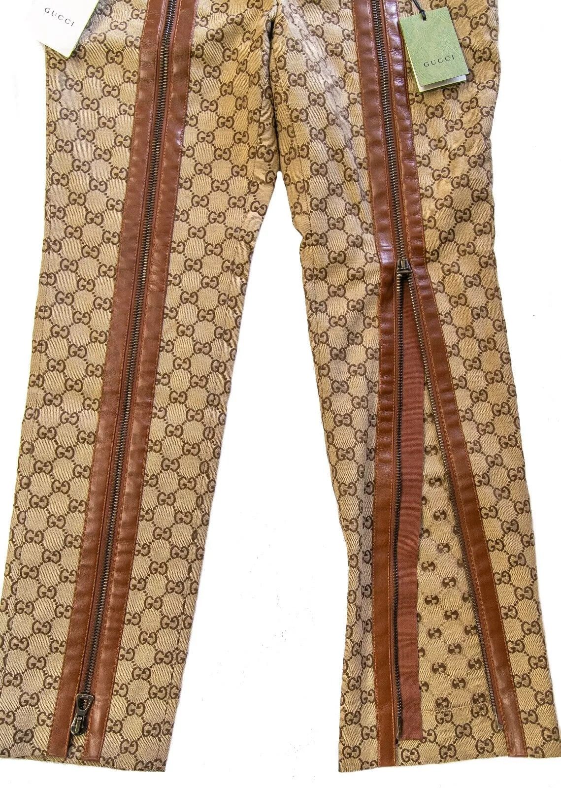 Gucci GUCCI GG Canvas Print Pants 46 size Zipper Leather Trim Size US 30 / EU 46 - 3 Thumbnail