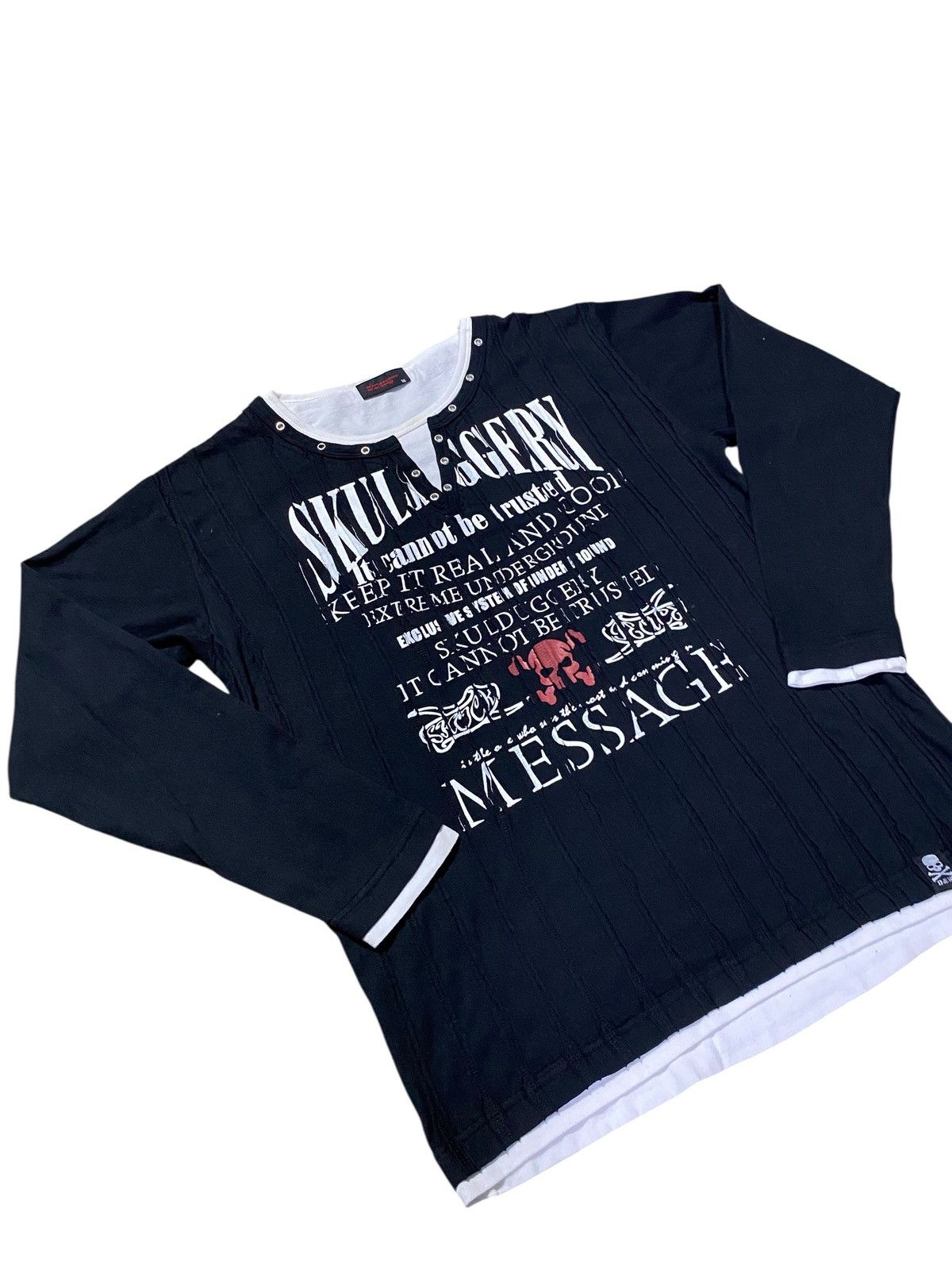 Dangerous warning skull cross double layer tshirt longsleeve