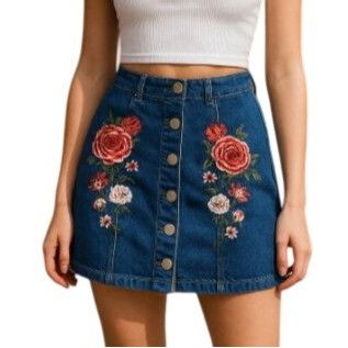Pacsun PacSun Size 25 Denim Mini Skirt Snap Front Blue Embroidered Size 25" / US 0 / IT 36 - 1 Thumbnail