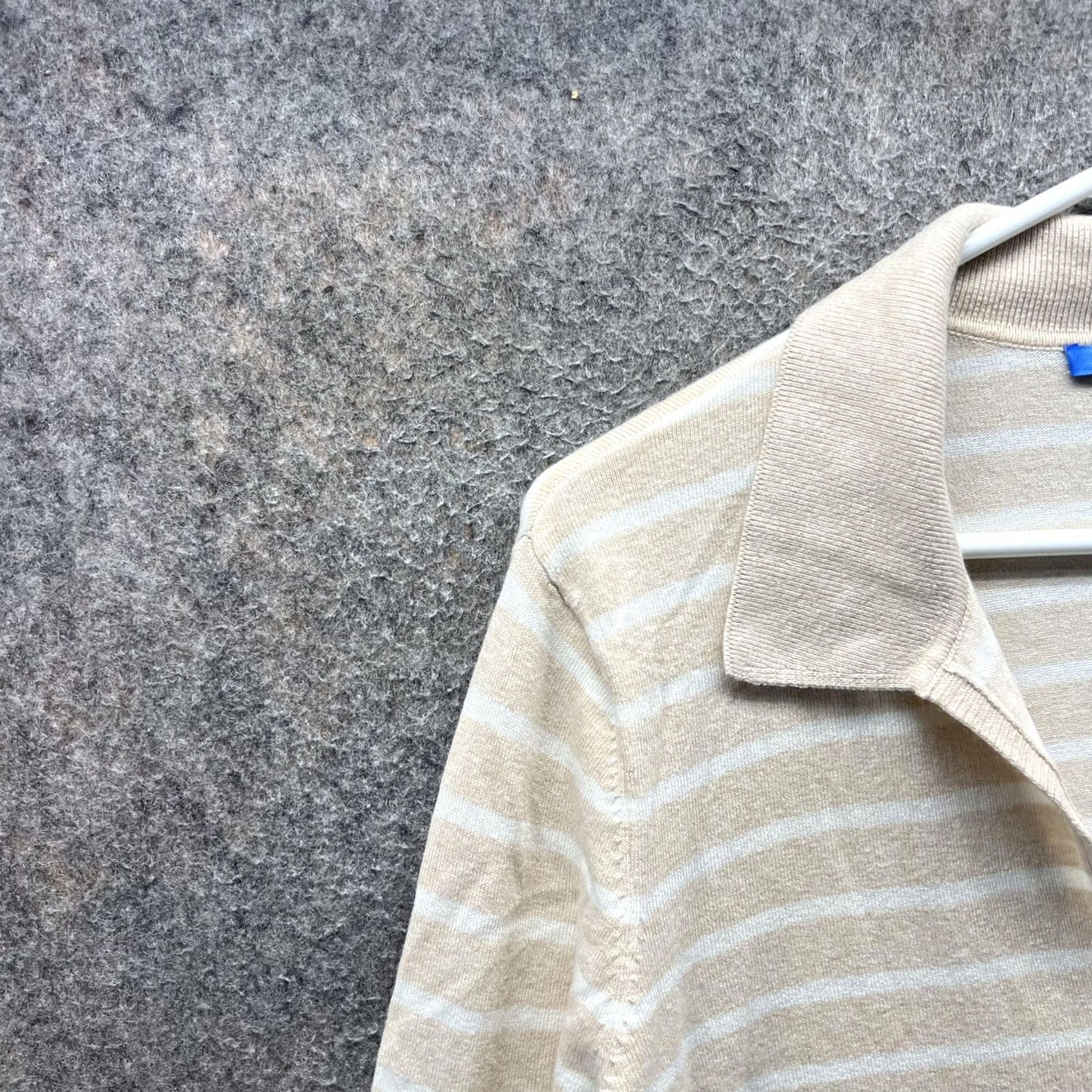 J.McLaughlin J. McLaughlin Polo Shirt Womens Medium Beige Stripe 3/4 Sleeve Collared Top Size M / US 6-8 / IT 42-44 - 3 Thumbnail