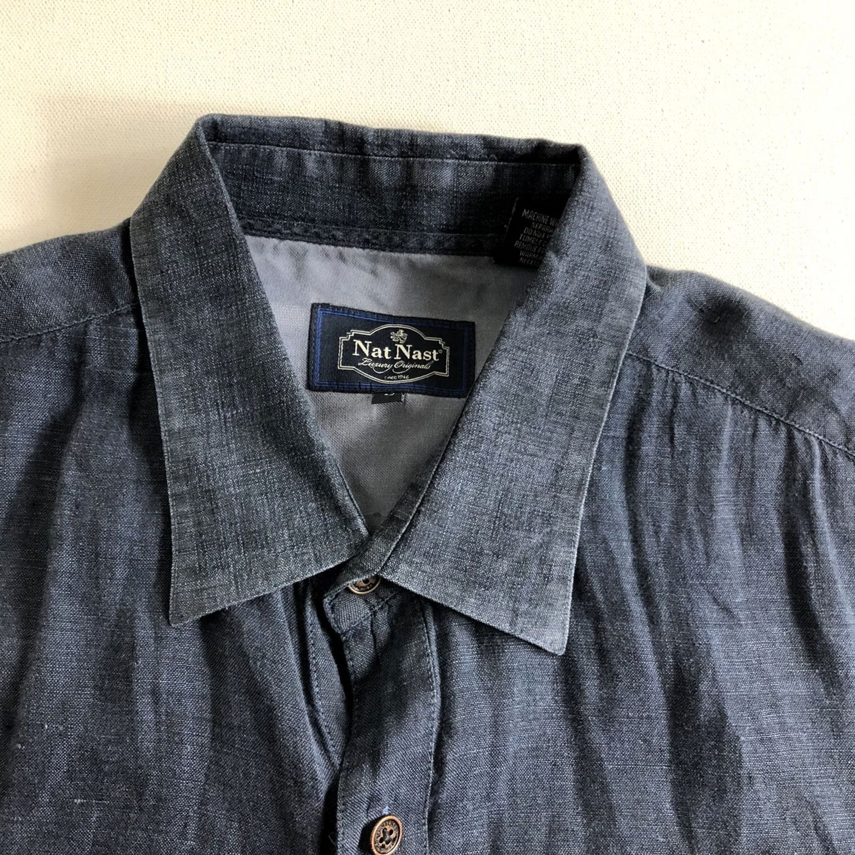 Nat Nast MENS Nat Nast Casual Shirt L 100% Linen Blue Solid Shirtsleeves Button-Up Long Sleeve Cotton? No, Linen solid. Size US L / EU 52-54 / 3 - 6 Thumbnail