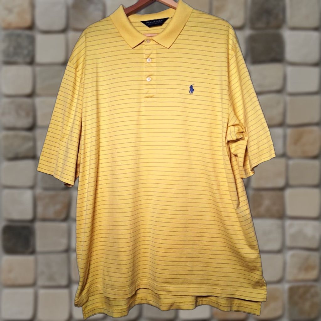 Vintage Polo Golf Shirt Men XXL Yellow Blue Striped Pony Logo Golfing Shirt Mens XXL Yellow Striped Polo Shirt Size US XXL / EU 58 / 5 - 1 Thumbnail