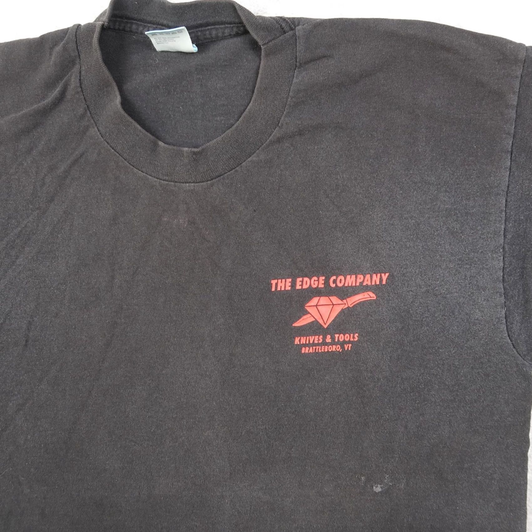 Fruit Of The Loom VINTAGE The Edge Company Knife Black T Shirt Mens L Large USA Made 90s 90s Logo Graphic Print Cotton Crew Neck Short Sleeve Fruit of the Loom Mens Size US L / EU 52-54 / 3 - 4 Thumbnail
