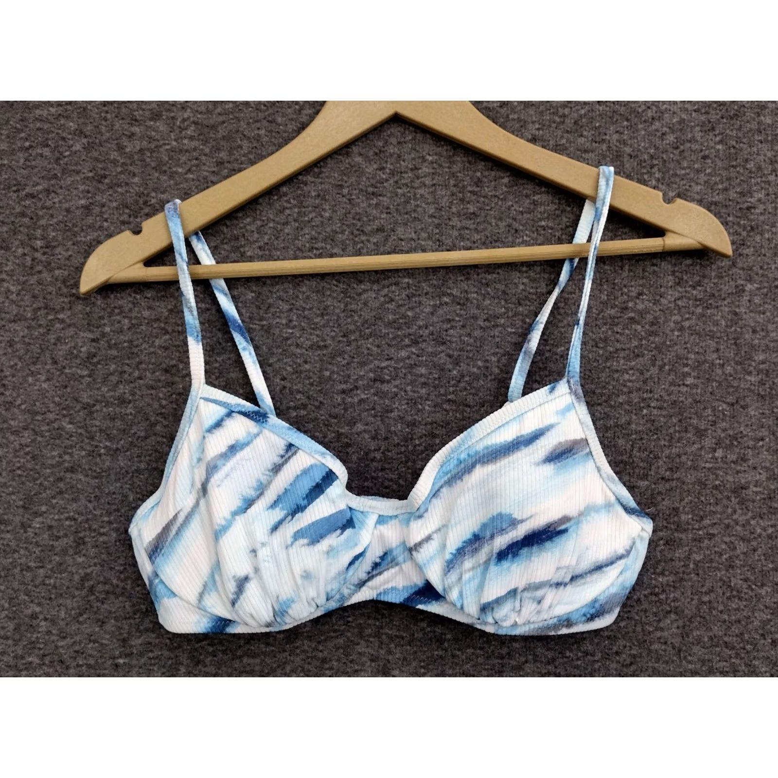 Vintage Shade & Shore Bikini Top Women Marble Blue Spaghetti Padded Ribbed 36B Adult Regular XS? Size XS / US 0-2 / IT 36-38 - 2 Thumbnail