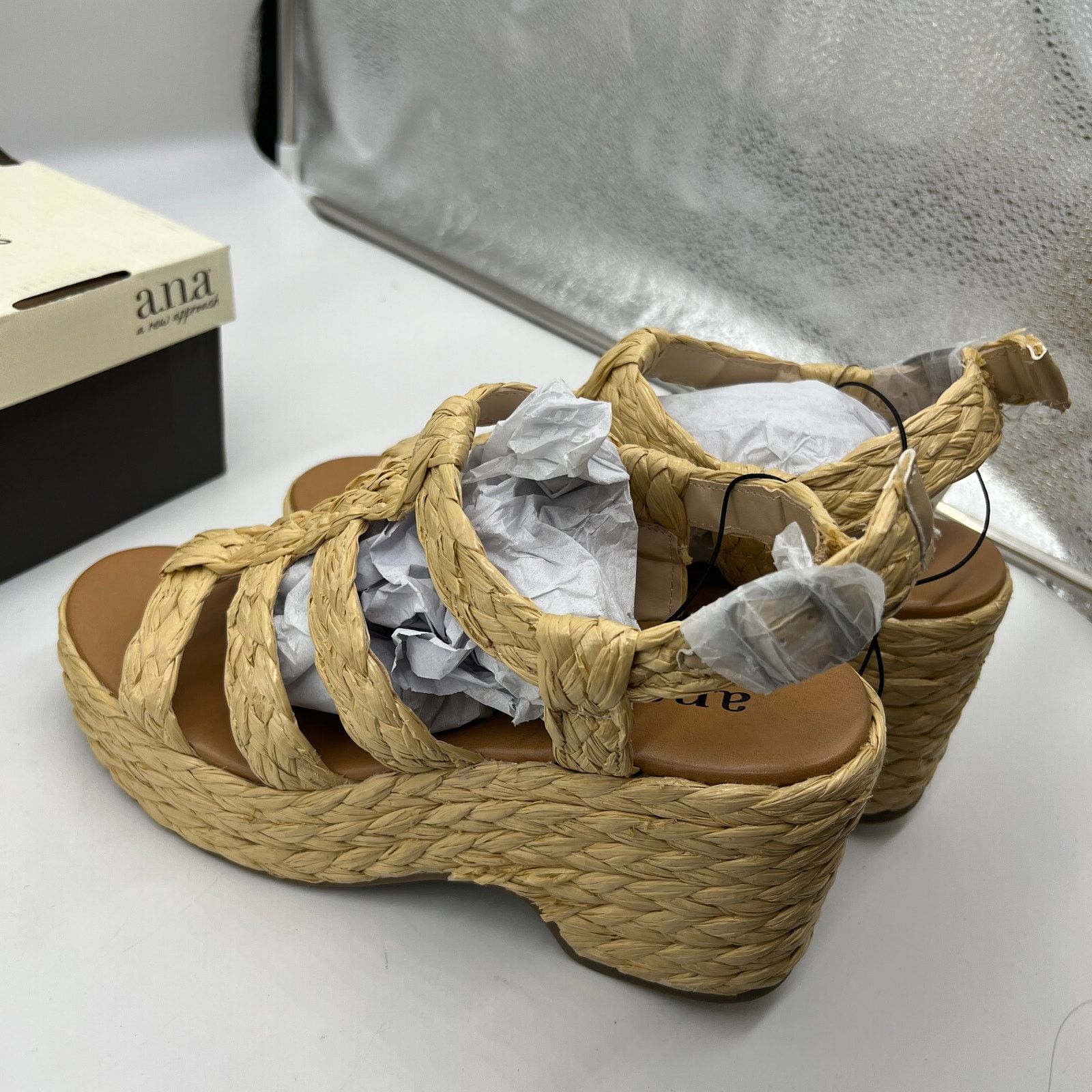 Other a.n.a Womens Merlin Wedge Sandals Brown Natural Size 9.5M Size US 9.5 / IT 39.5 - 8 Thumbnail