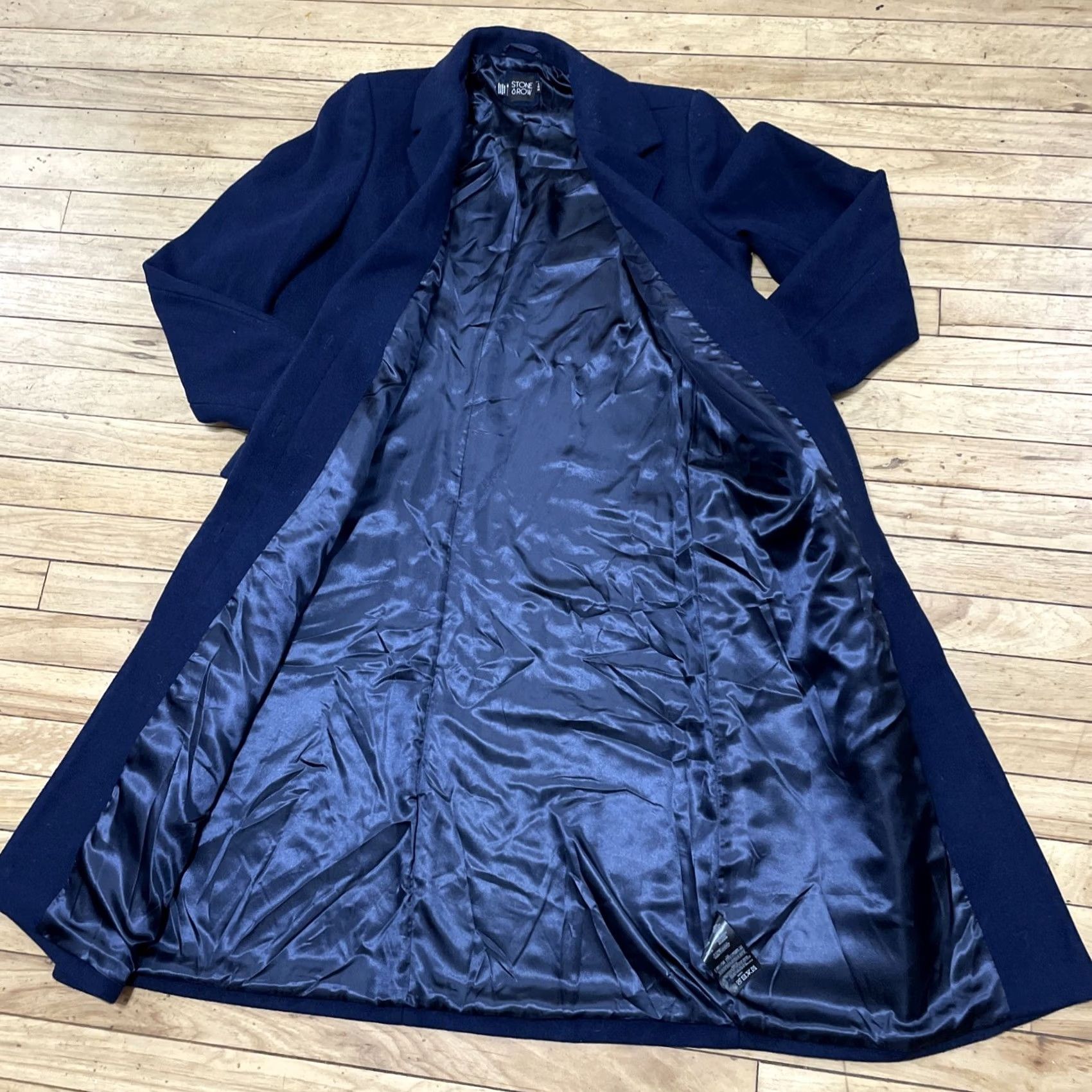 Vintage Stone Row Wool Trench Coat Women L Blue Long Overcoat Heavyweight Duster City Bohemian 90s Mens? Size L / US 10 / IT 46 - 3 Thumbnail