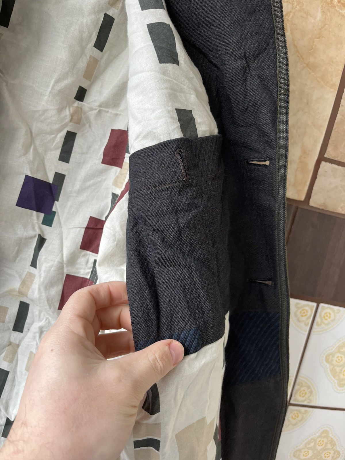 Marithe + Francois Girbaud Vtg Marithé François Girbaud Archive Patchwork Blazer Men’s Size 46R - 9 Thumbnail