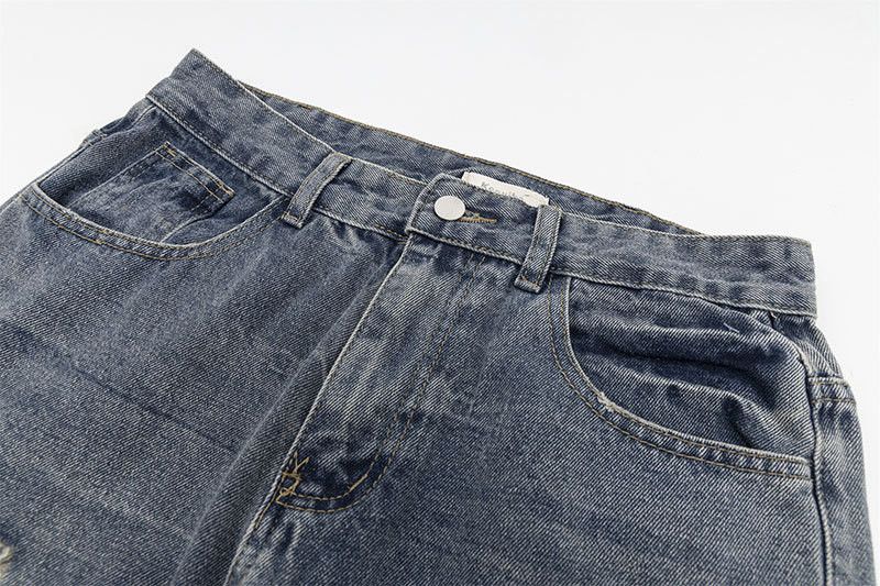 Jean Street-style retro burger fries embroidered ripped jeans Size US 32 / EU 48 - 3 Thumbnail