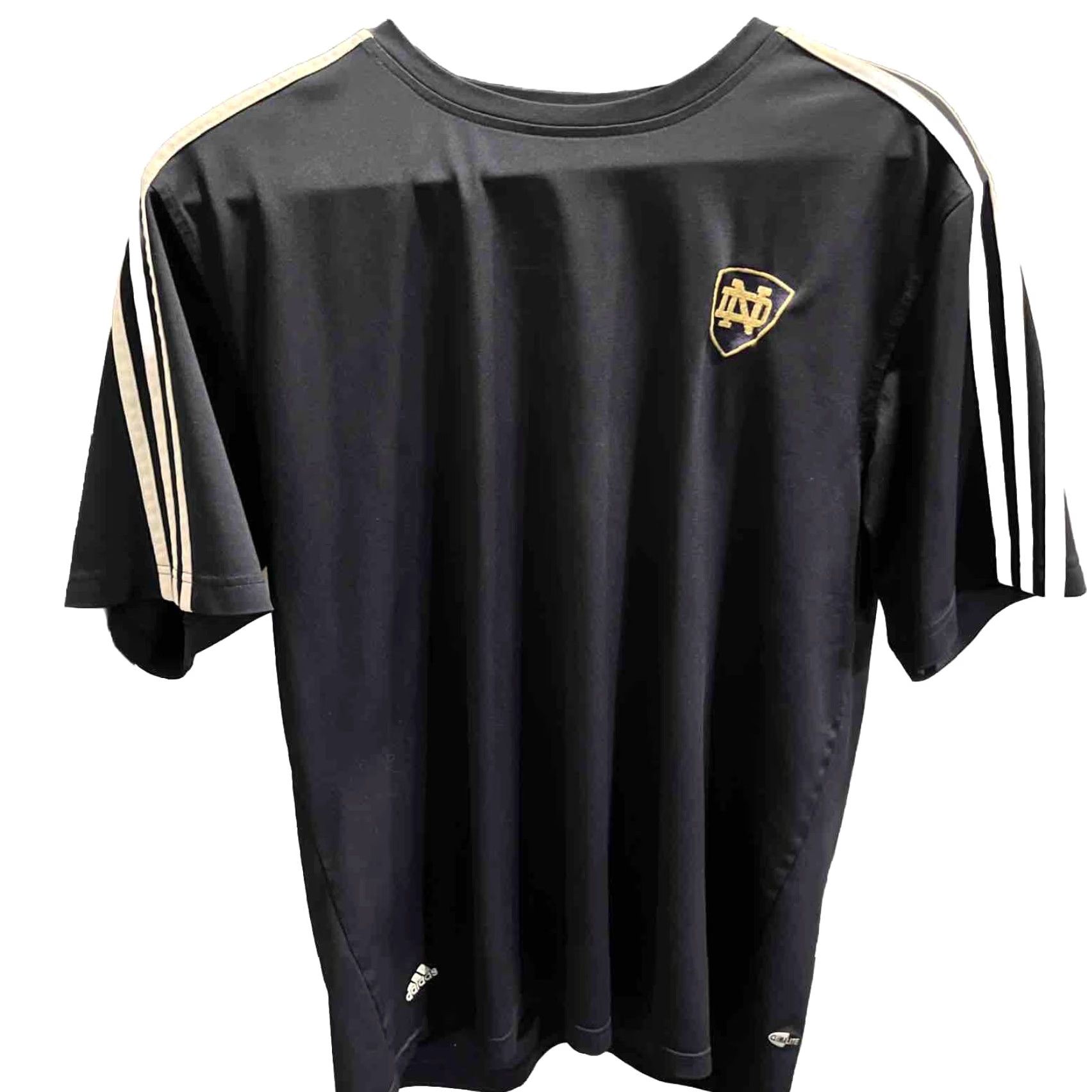 Adidas ADIDAS T Shirt Notre Dame Blue white Arm Stripes Climalite FIGHTING IRISH mens L Size US L / EU 52-54 / 3 - 2 Thumbnail