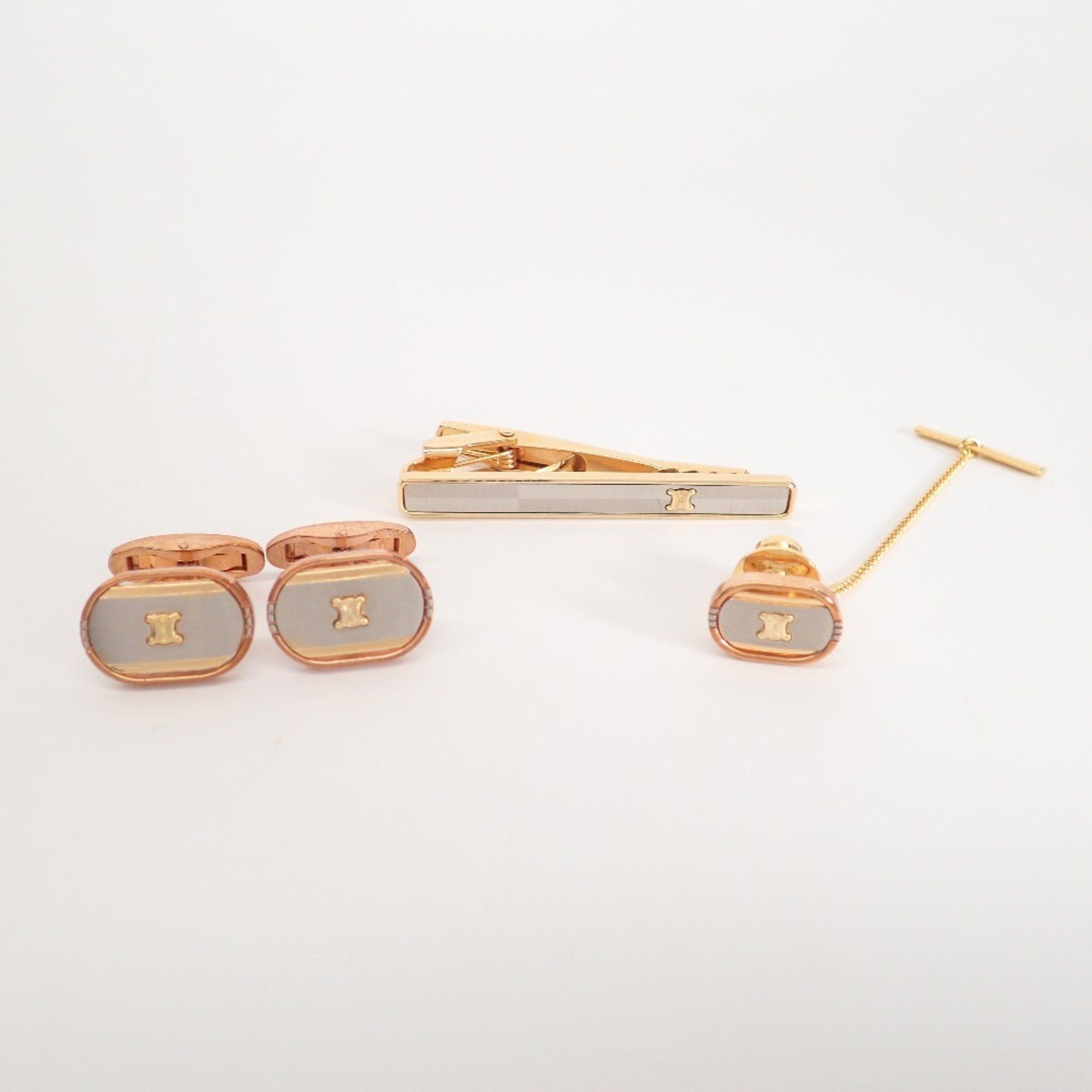 image of Celine Tie Tack, Tie Pin, Cufflinks, 3 Pieces Total, Gold, Silver, Men's