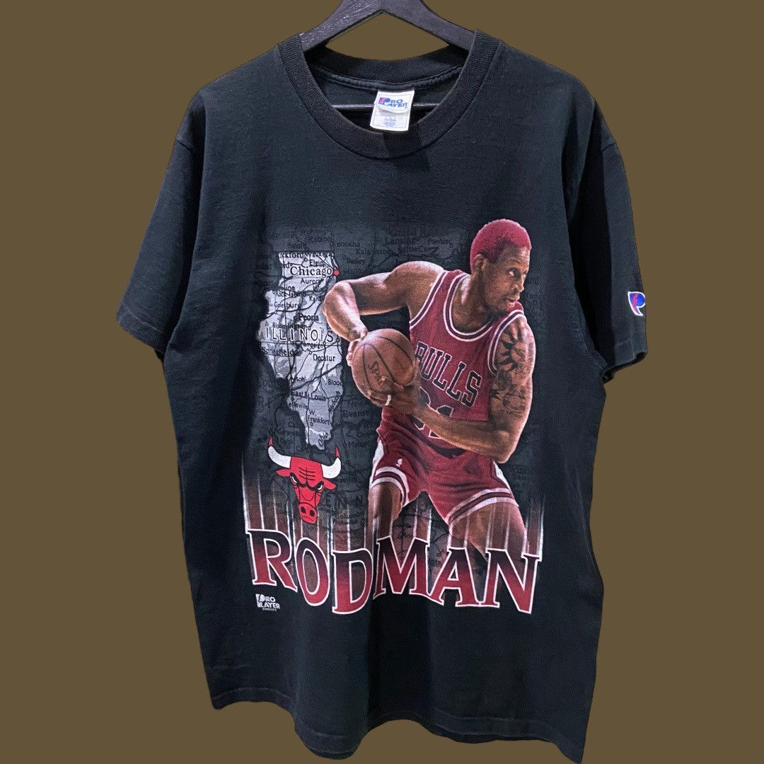 image of Vintage Dennis Rodman Chicago Bulls Pro Player T Shirt in Black, Men's (Size Large)
