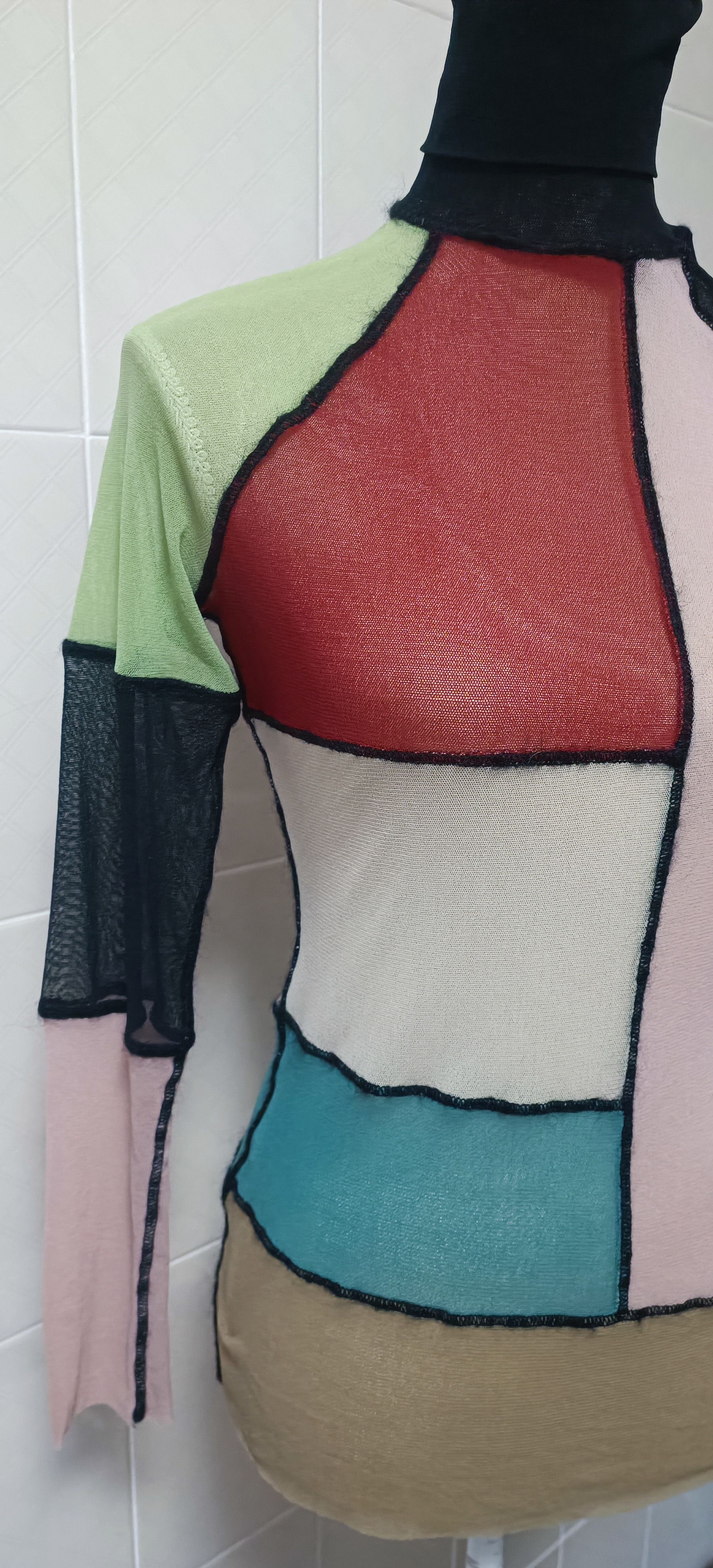 Jean Paul Gaultier 90's - color block turtleneck mesh top Size L / US 10 / IT 46 - 7 Thumbnail