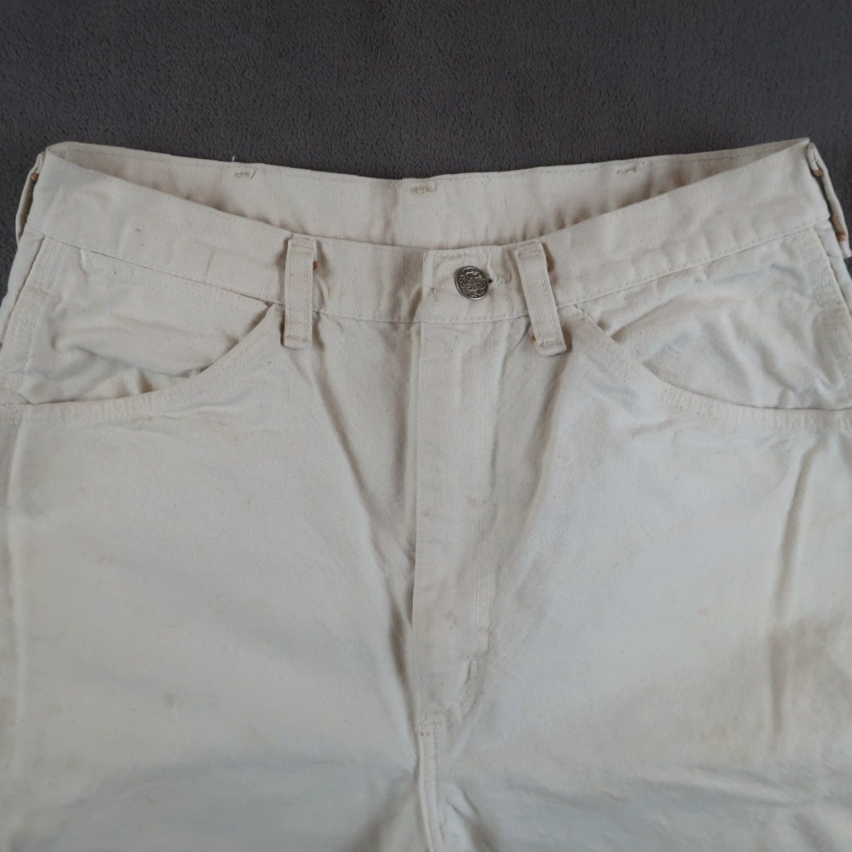 VINTAGE Big Ben Carpenter Pants White 90s Mens 32x32 Canvas Cotton Utility Pockets 5-Pocket Mens Boys?